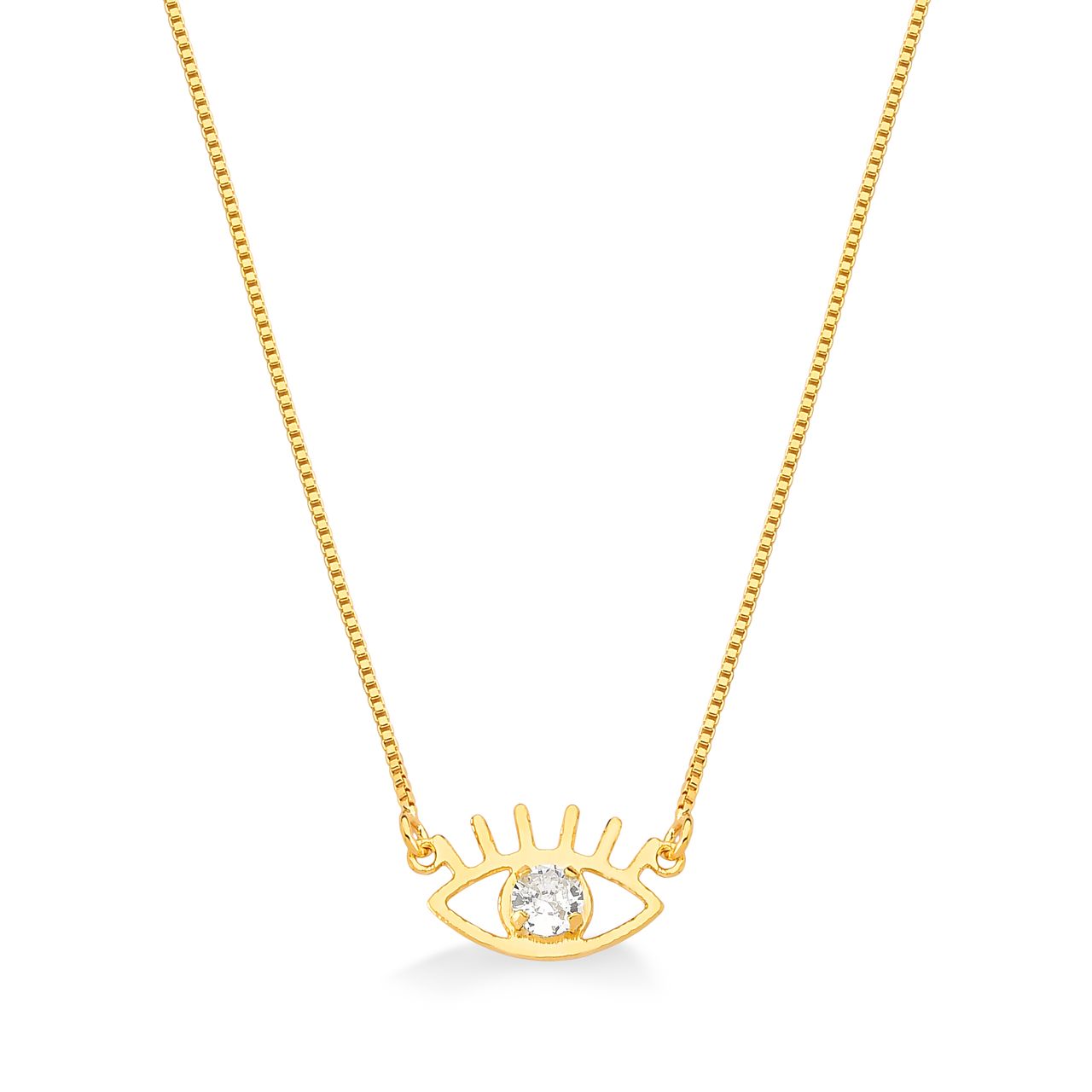 COLAR OLHO COM CILIOS FOLHEADO A OURO 18K