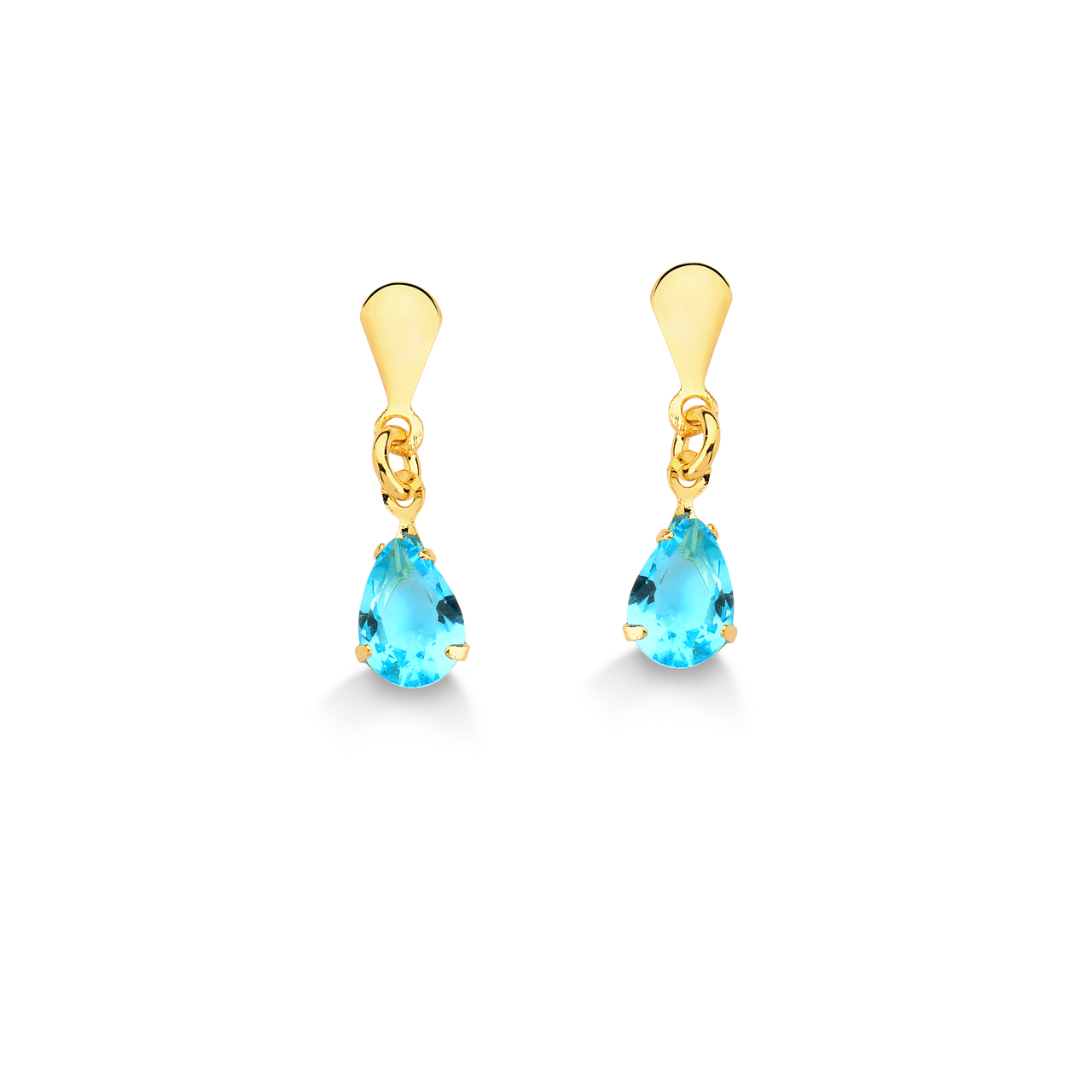 BRINCO GOTA DE ZIRCONIA AZUL FOLHEADO A OURO 18K