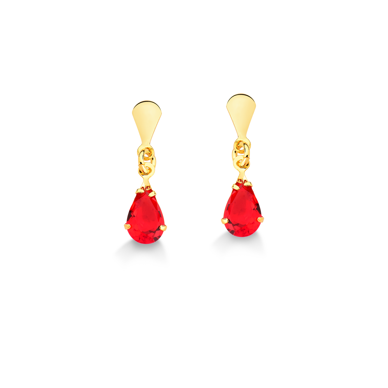BRINCO GOTA DE ZIRCONIA VERMELHO FOLHEADO A OURO 18K