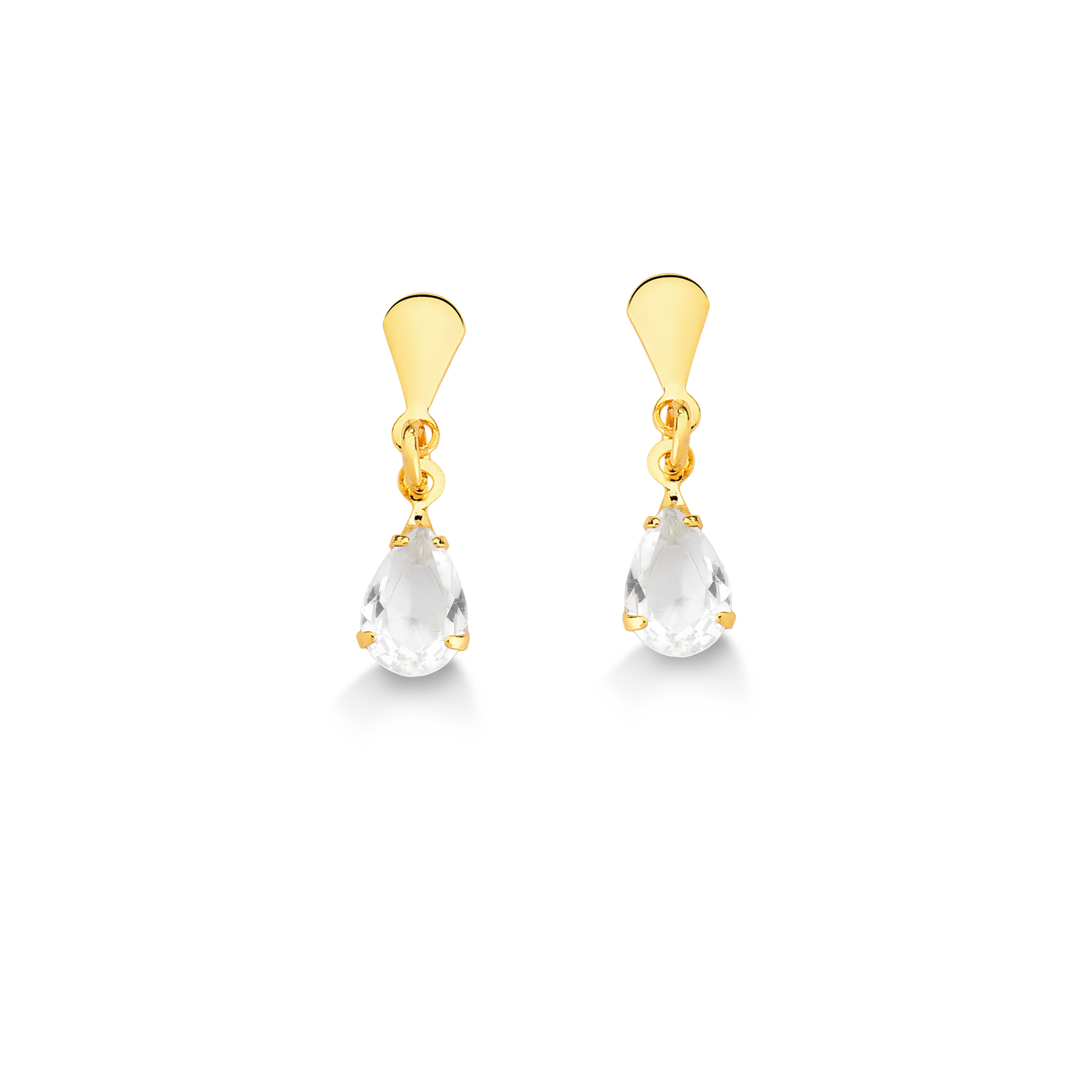 BRINCO GOTA DE ZIRCONIA CRISTAL FOLHEADO A OURO 18K