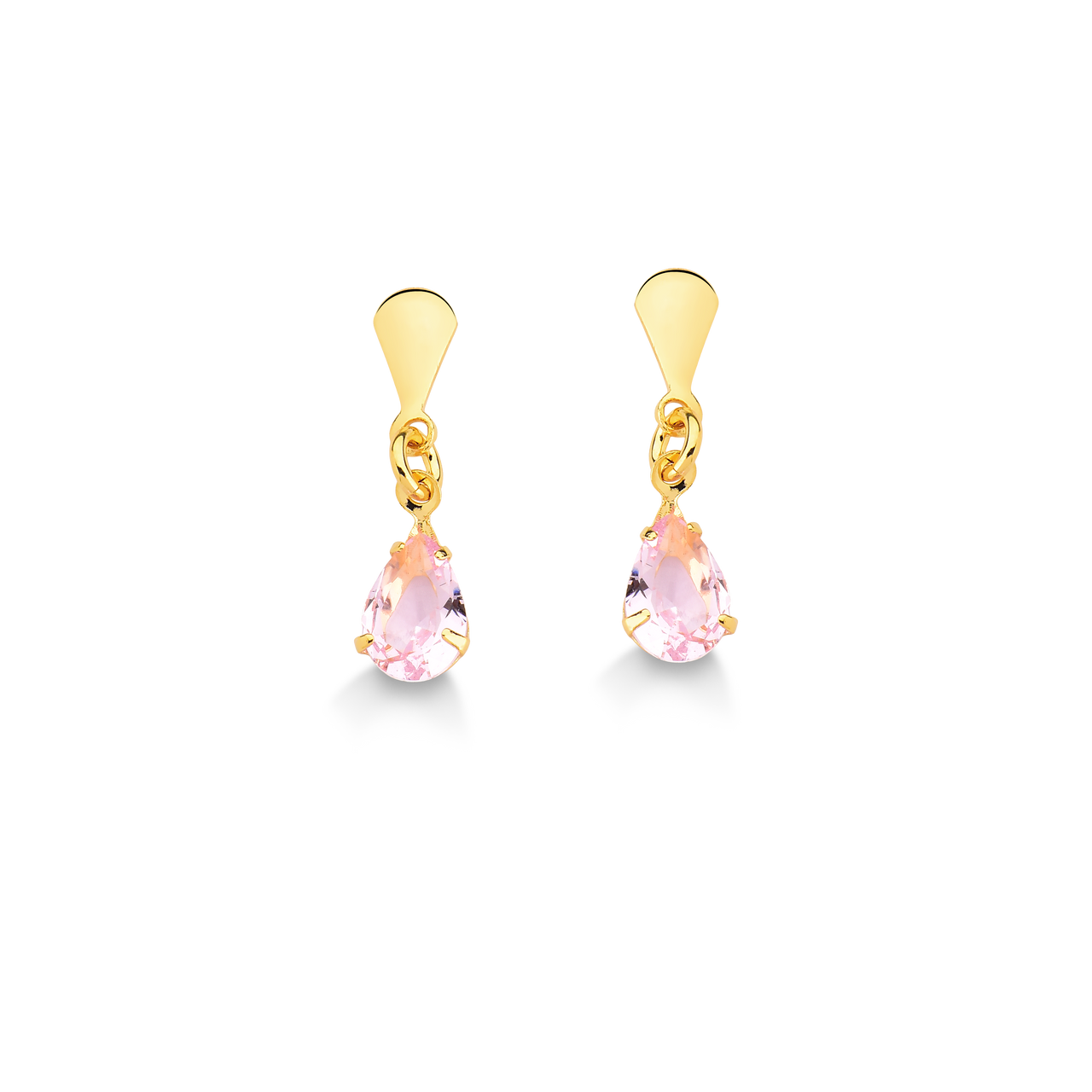 BRINCO GOTA DE ZIRCONIA ROSA FOLHEADO A OURO 18K