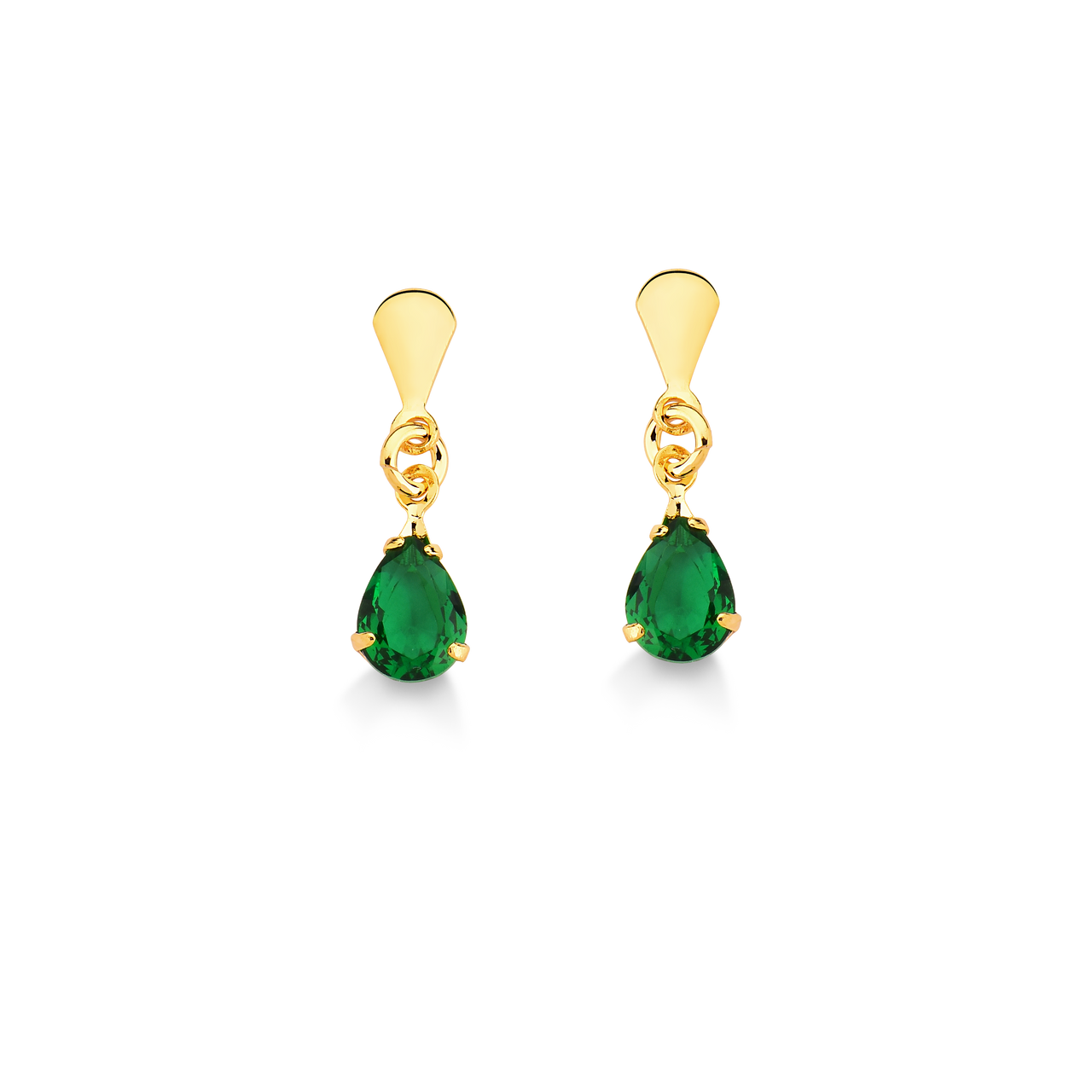 BRINCO GOTA DE ZIRCONIA VERDE FOLHEADO A OURO 18K