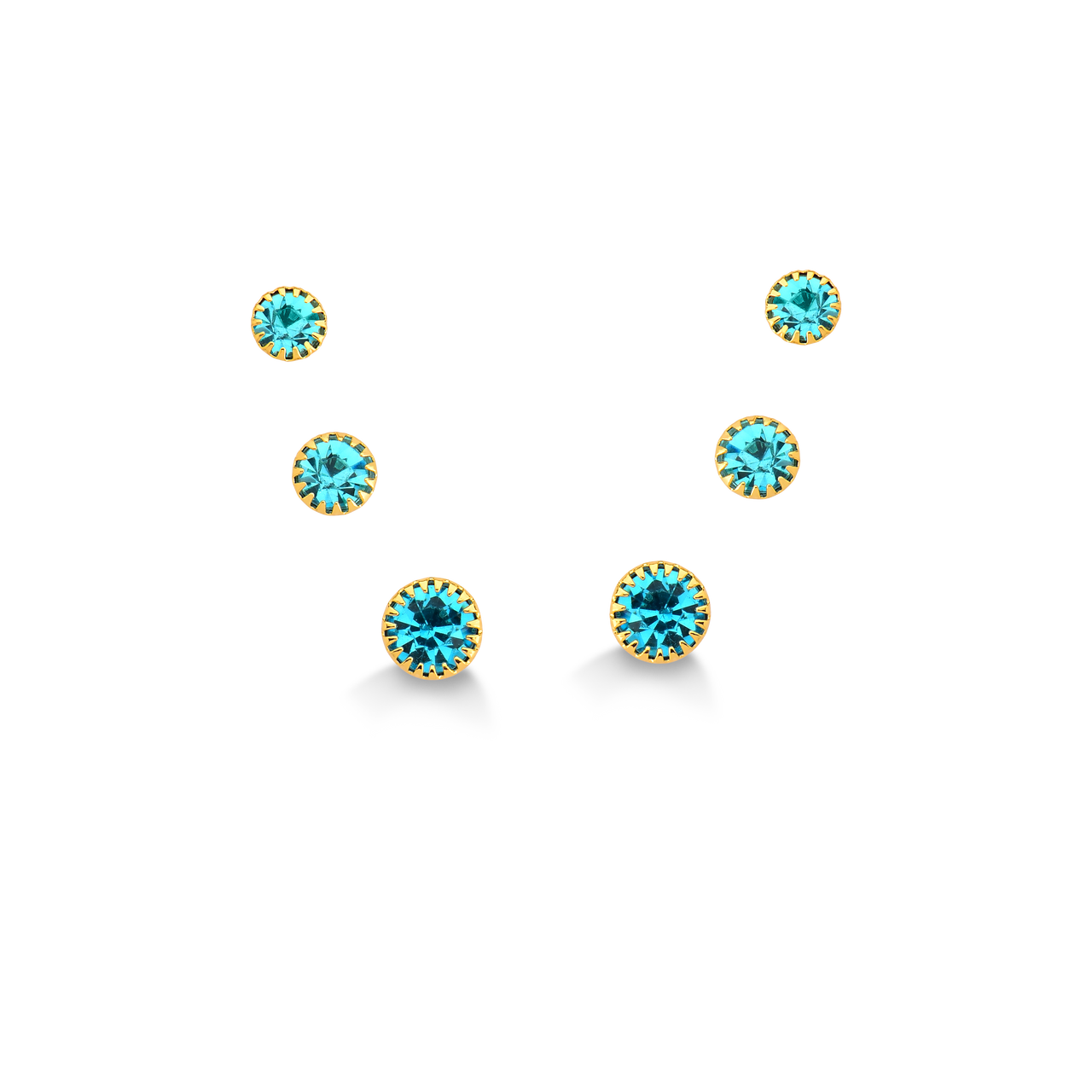 BRINCO TRIO DE ZIRCONIAS AZUL CLARO FOLHEADO A OURO 18K