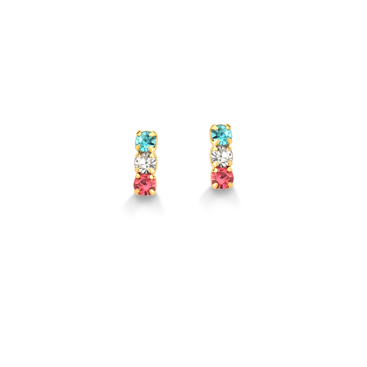 BRINCO MINI PEDRAS COLORIDAS FOLHEADO A OURO 18K
