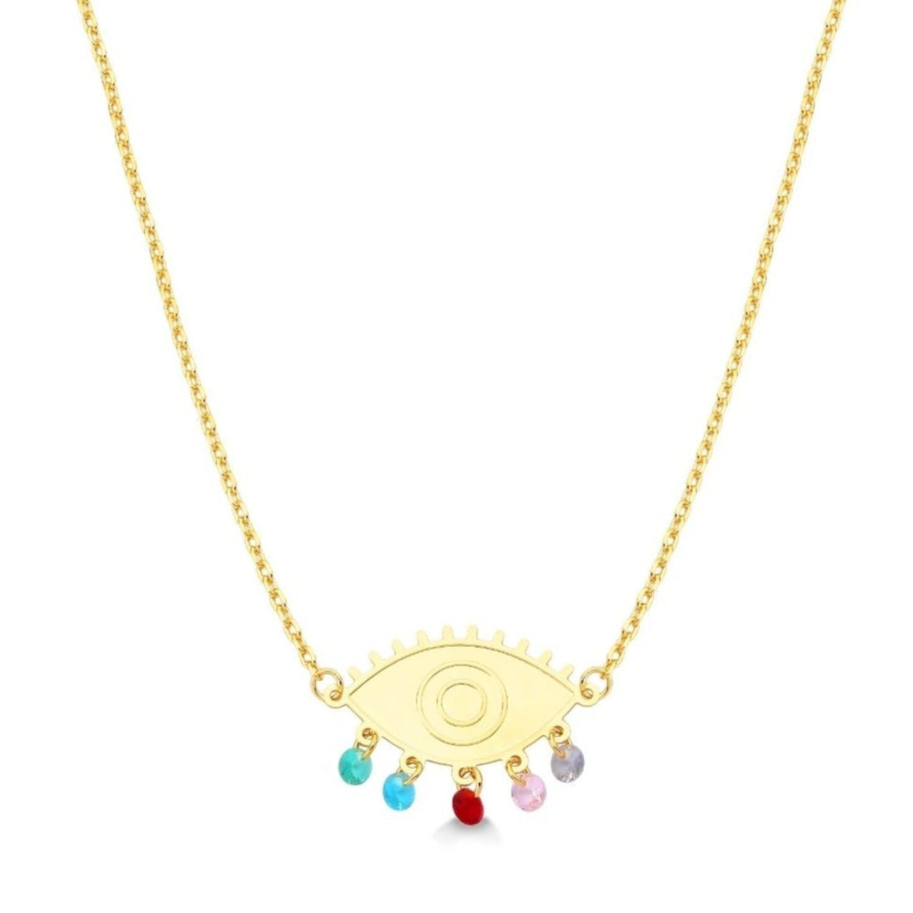 COLAR OLHO GREGO COM CRISTAIS COLORIDOS FOLHEADO A OURO 18K