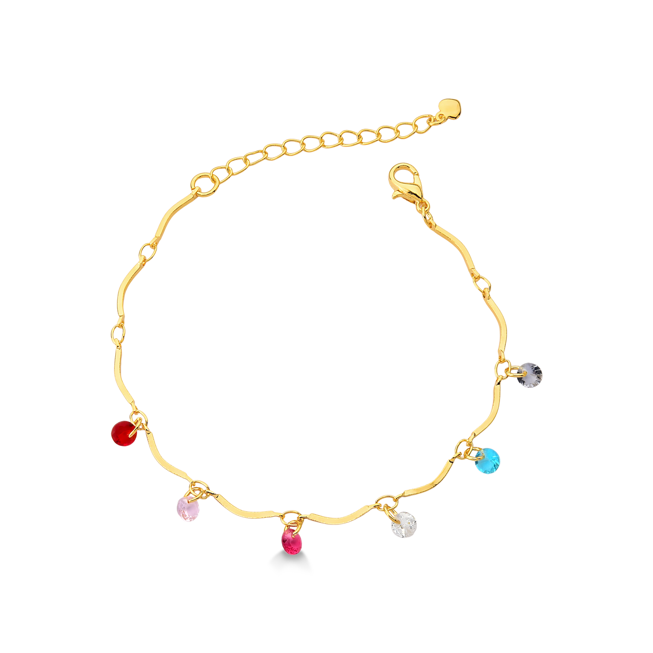 PULSEIRA SEMI RIGIDA COM PEDRAS COLORIDAS DE ZIRCONIA FOLHEADO A OURO 18K