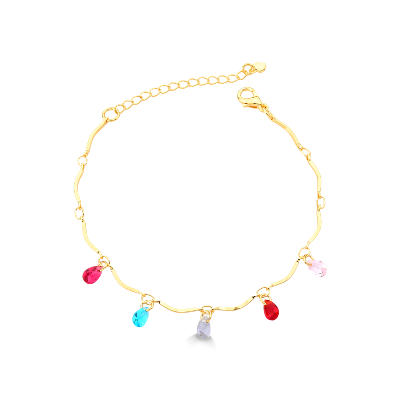 PULSEIRA SEMI RIGIDA COM GOTAS COLORIDAS DE ZIRCONIA FOLHEADO A OURO 18K