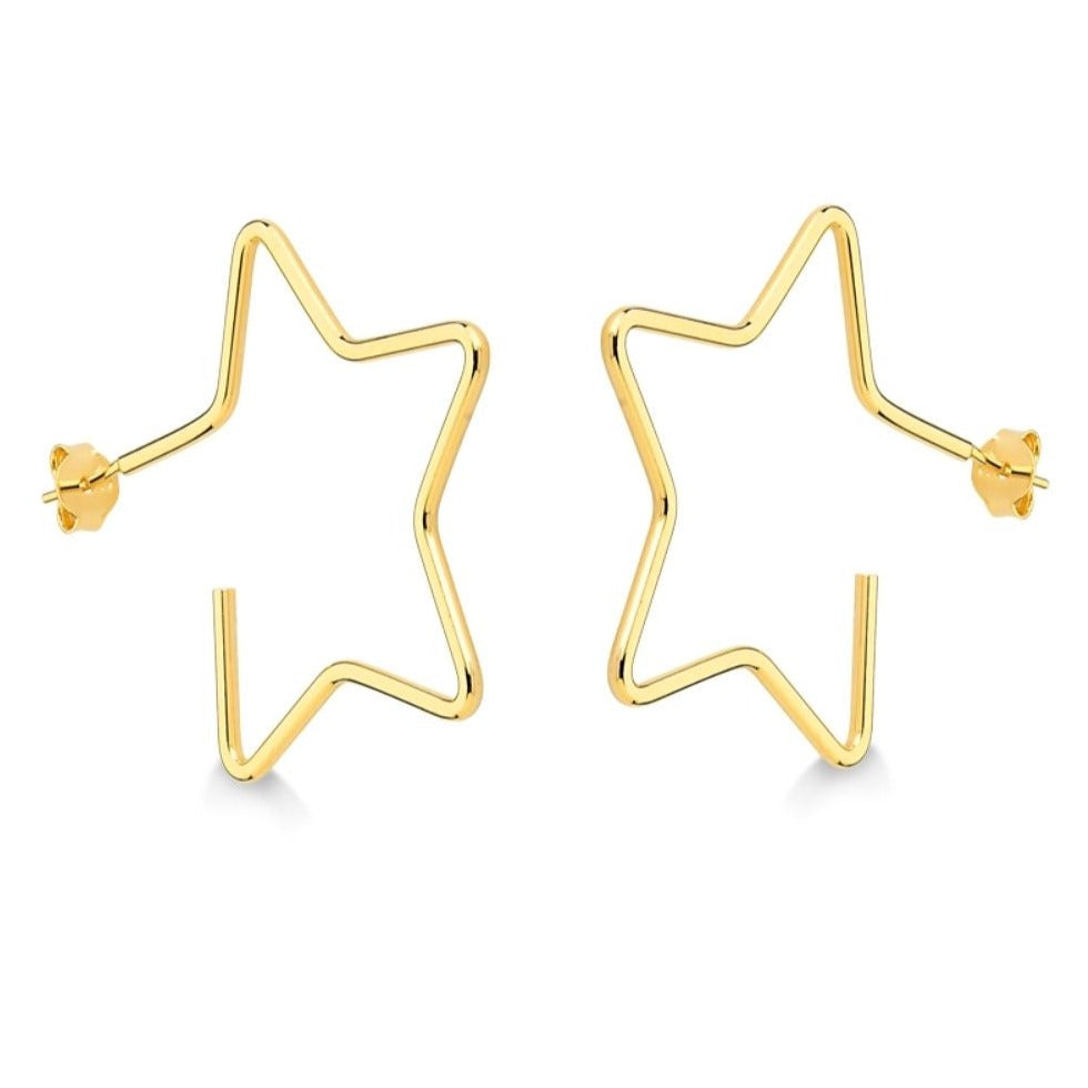 BRINCO ARGOLA ESTRELA GRANDE  FOLHEADO A OURO 18K