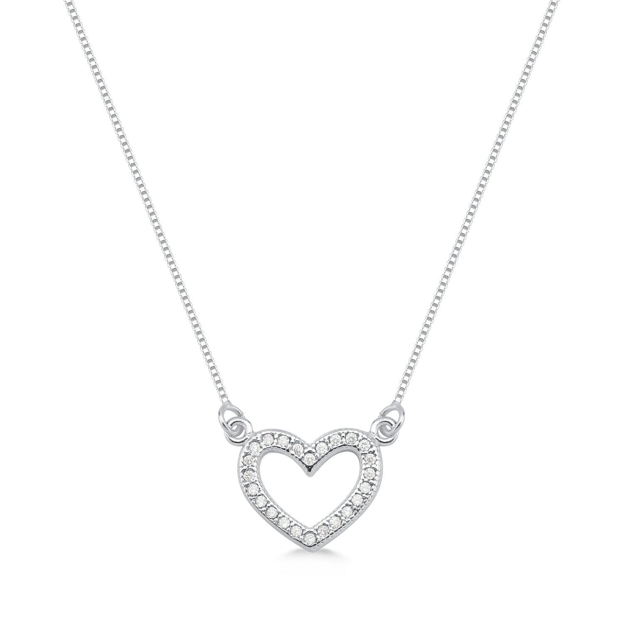 COLAR DE PRATA COM PINGENTE DE CORAÇÃO CRAVEJADO DE ZIRCONIAS