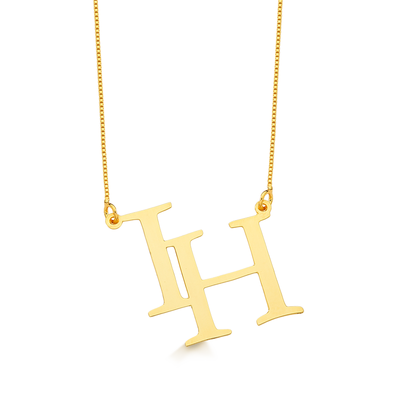 COLAR MONOGRAMA COM DUAS LETRAS LISO FOLHEADO A OURO 18K