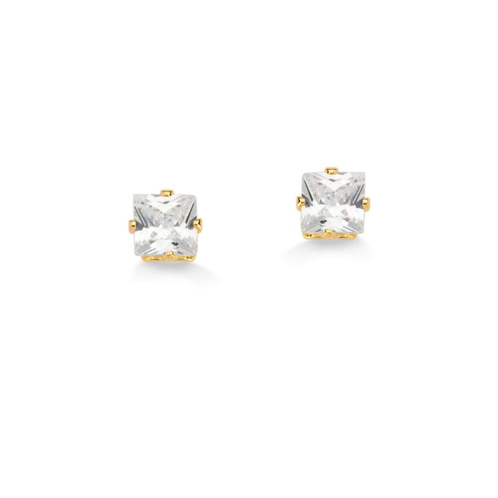 BRINCO MINI STRASS QUADRADA FOLHEADO A OURO 18K