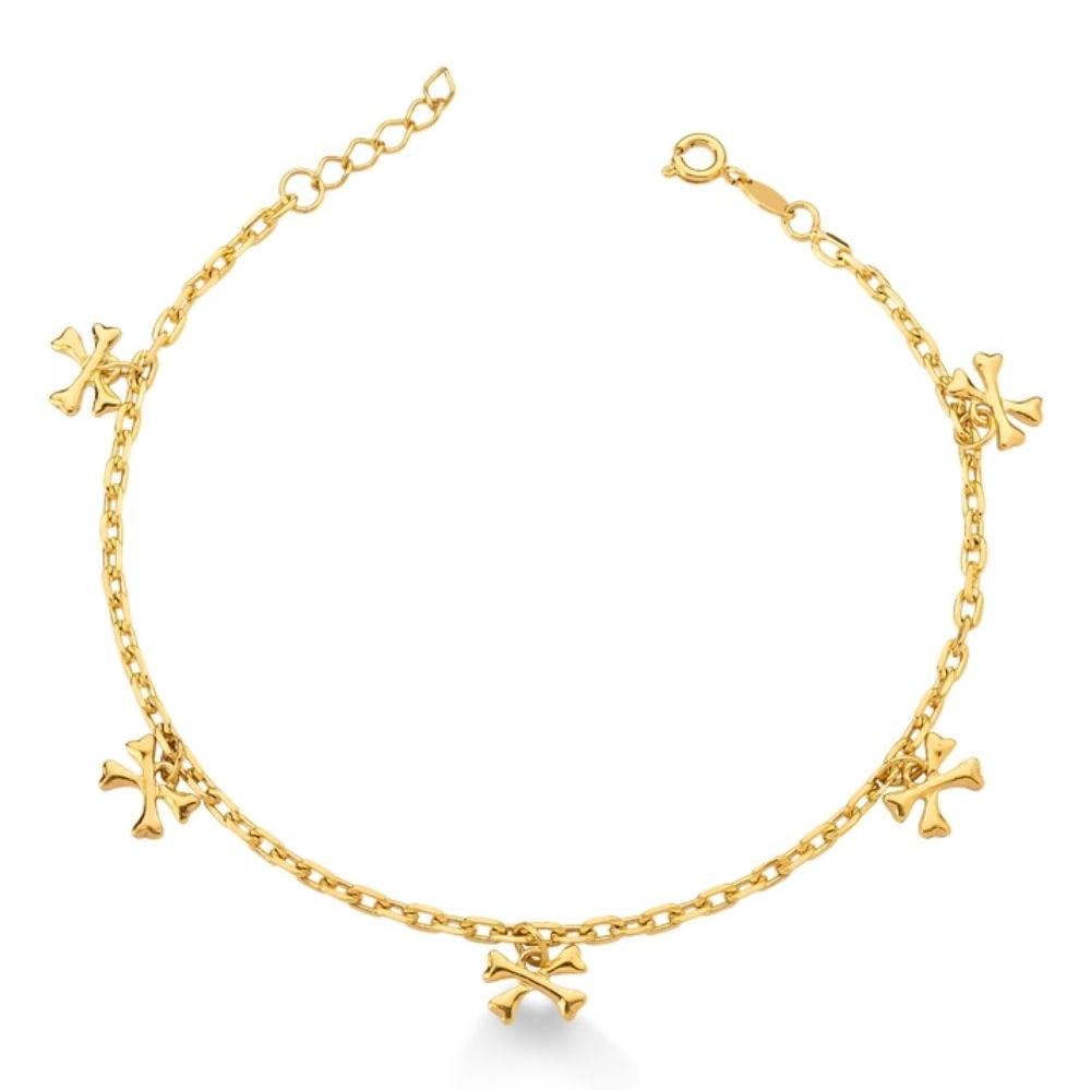 TORNOZELEIRA COM PINGENTES DE LAÇOS FOLHEADA A OURO 18K