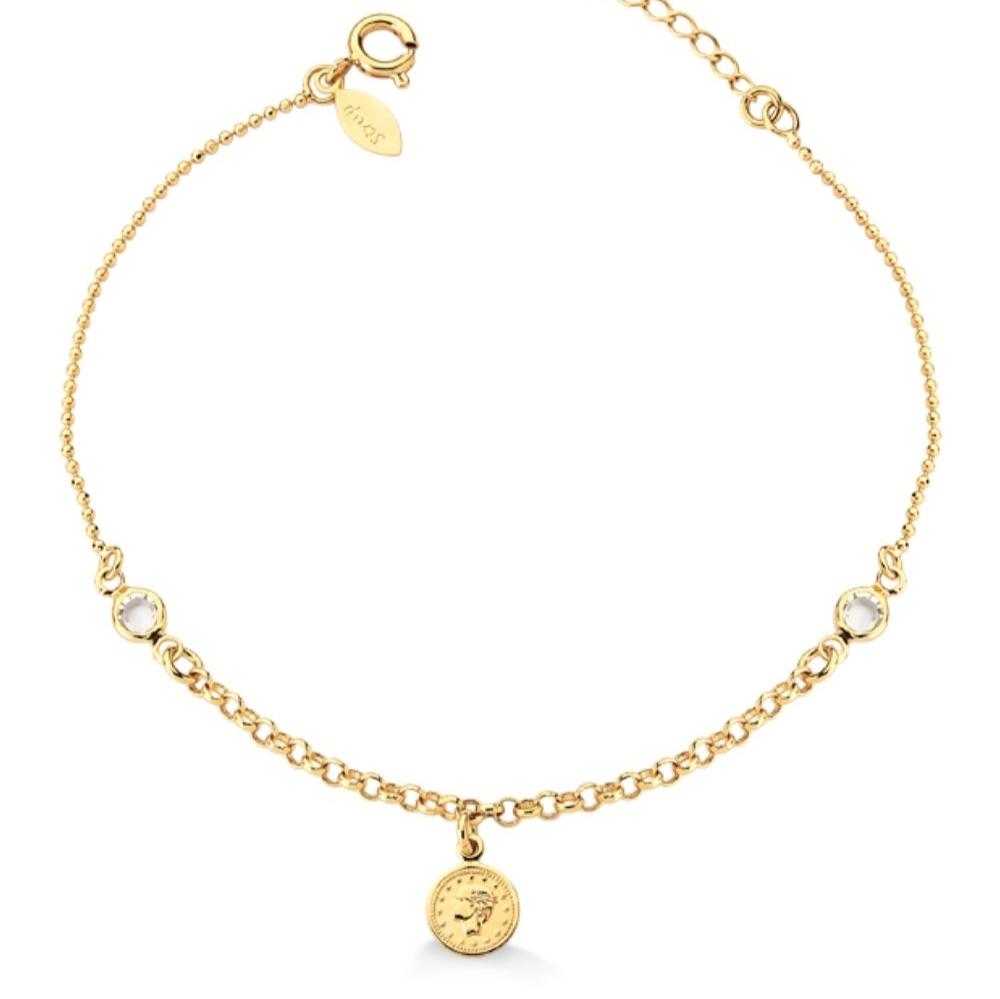 PULSEIRA COM MOEDA E ZIRCÔNIAS FOLHHEADA A OURO