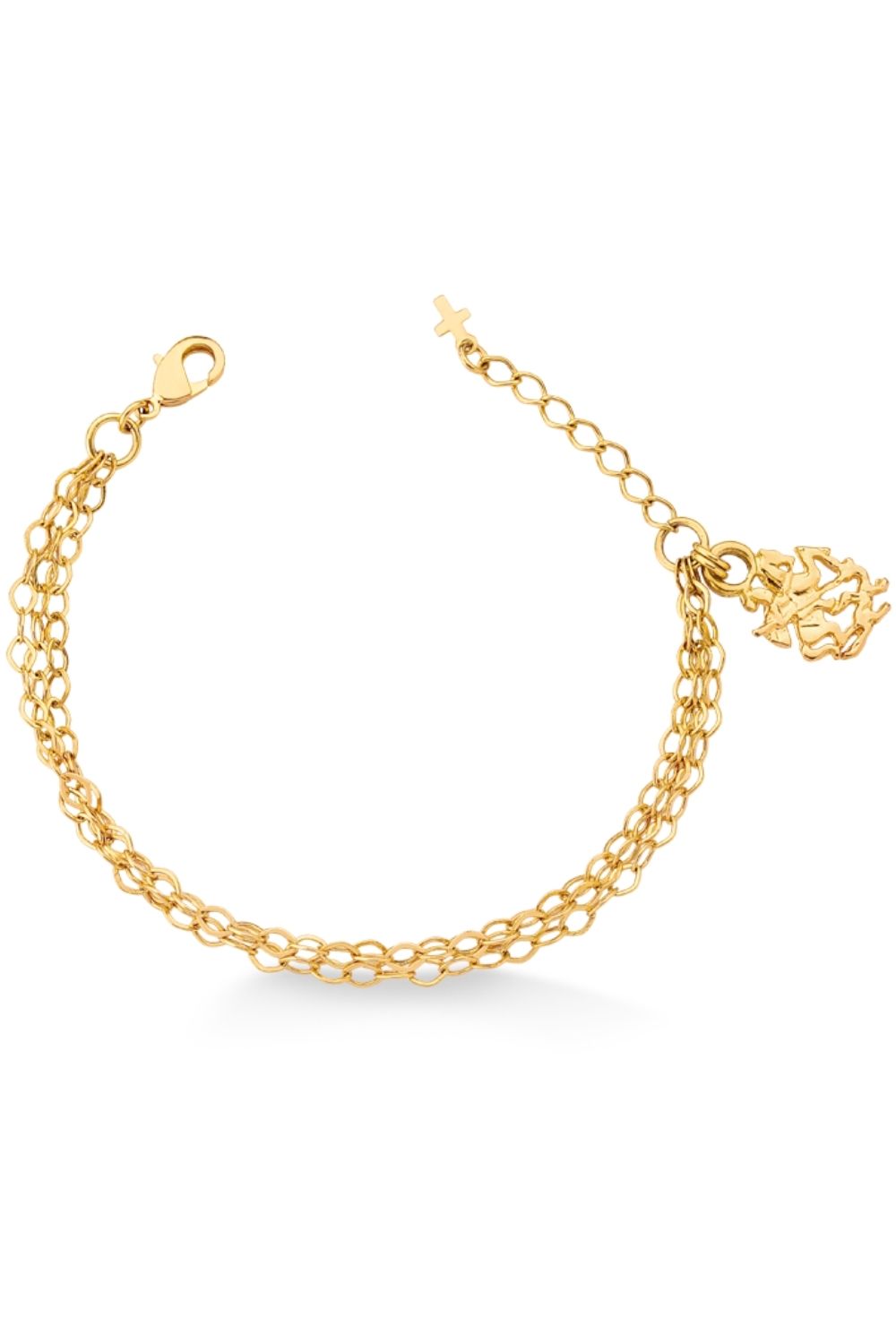 PULSEIRA TRIPLA COM PINGENTE DE SÃO JORGE FOLHEADA A OURO 18K