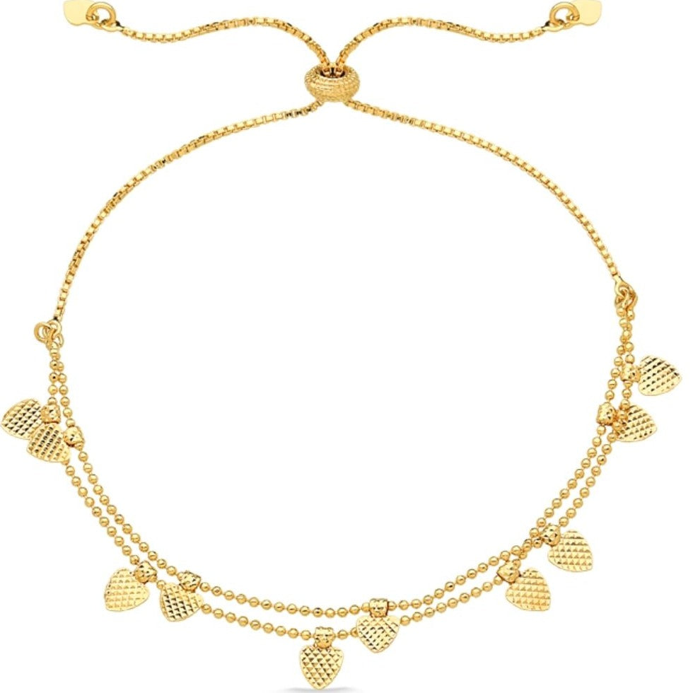 PULSEIRA AJUSTÁVEL COM CORAÇÕES FOLHEADA A OURO 18K