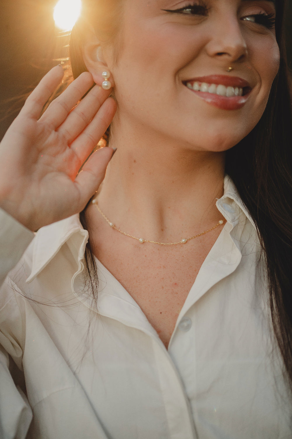 BRINCO DE PEROLA DUPLO FOLHEADO A OURO 18K