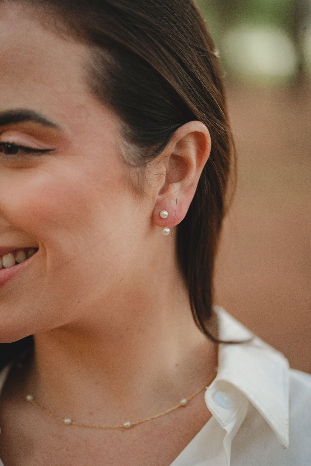BRINCO DE PEROLA EAR JACKET P FOLHEADO A OURO 18K