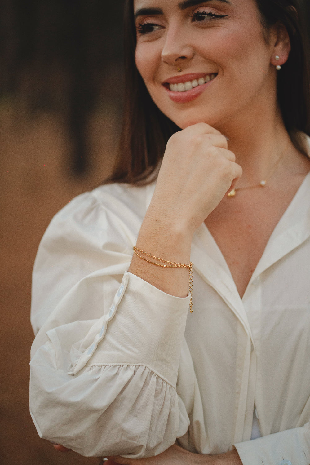 PULSEIRA DUPLA OVALADA COM ELOS FOLHEADO A OURO 18K
