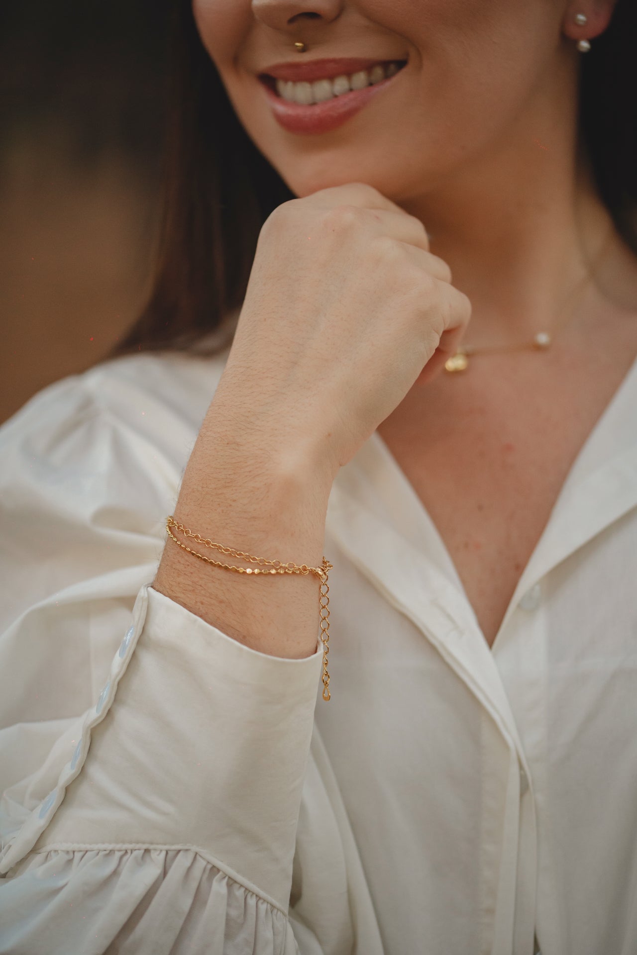 PULSEIRA DUPLA OVALADA COM ELOS FOLHEADO A OURO 18K