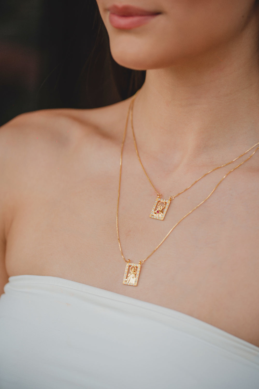 ESCAPULÁRIO DUPLO SAGRADO CORAÇÃO DE JESUS FOLHEADO A OURO 18K