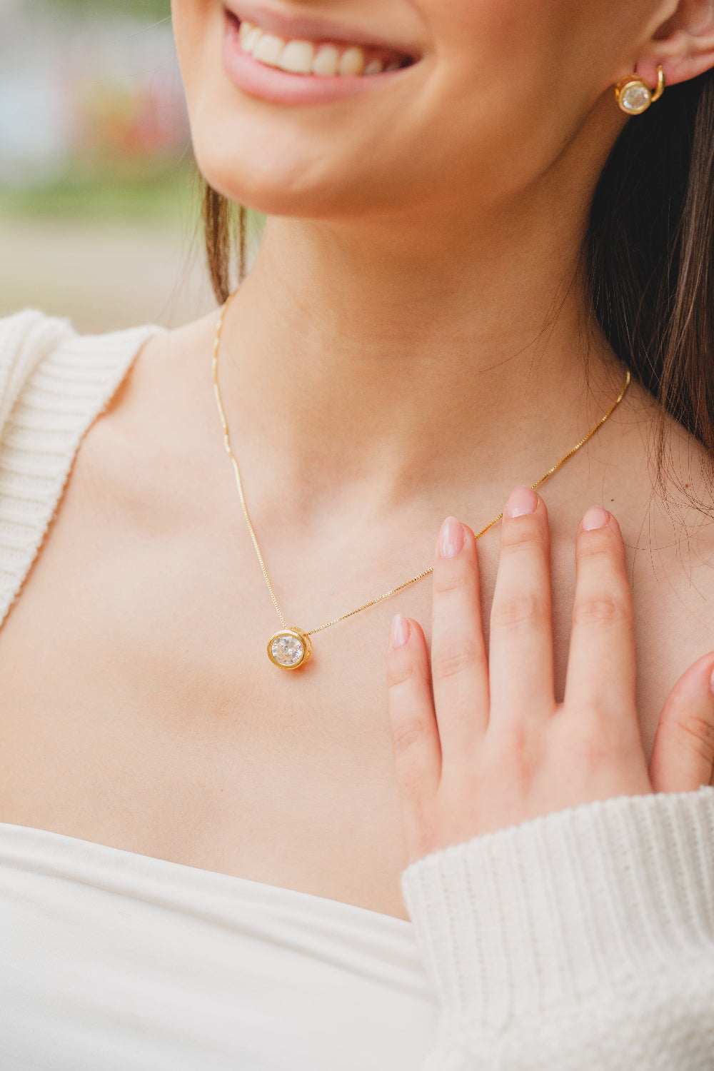 COLAR COM ZIRCÔNIA REDONDA G FOLHEADO A OURO 18K