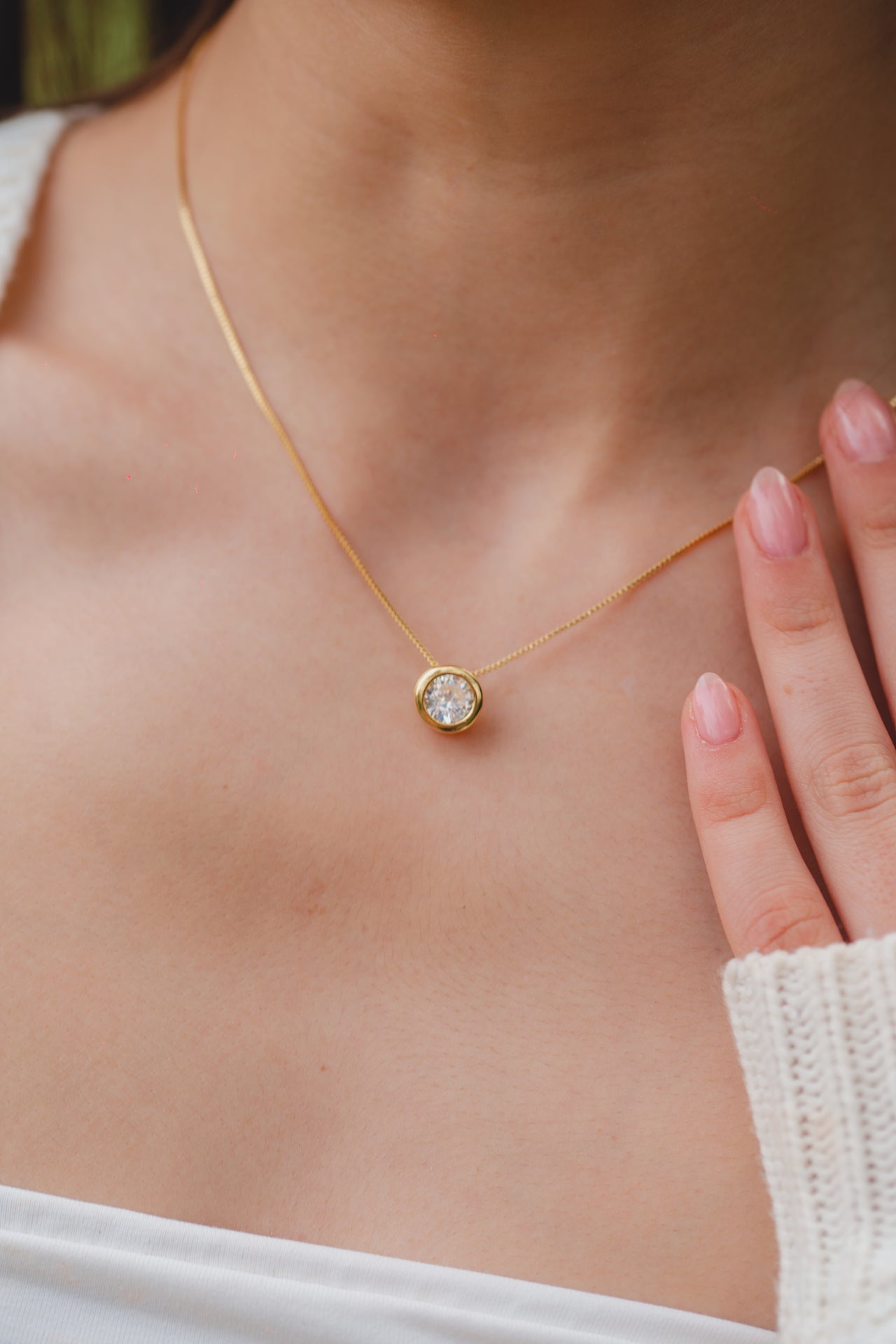 COLAR COM ZIRCÔNIA REDONDA P FOLHEADO A OURO 18K