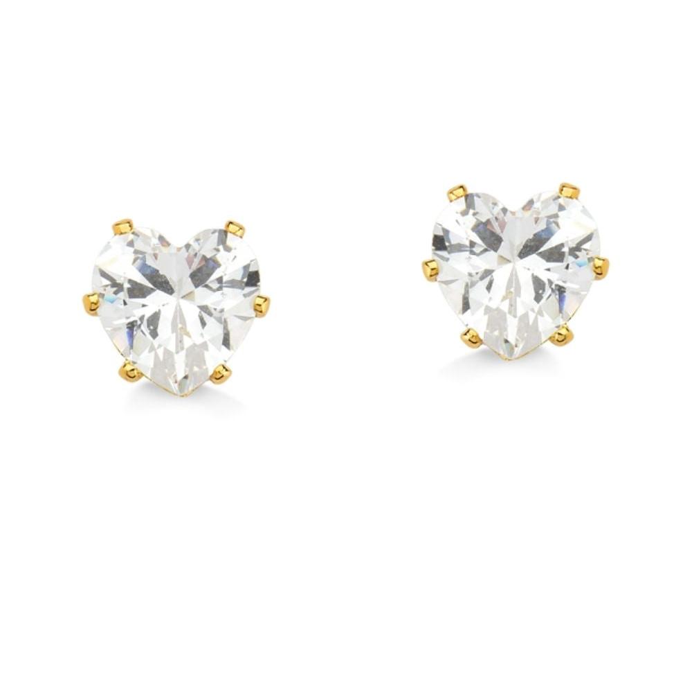 BRINCO DE GALERIA COM ZIRCÔNIA DE CORAÇÃO FOLHEADO A OURO 18K