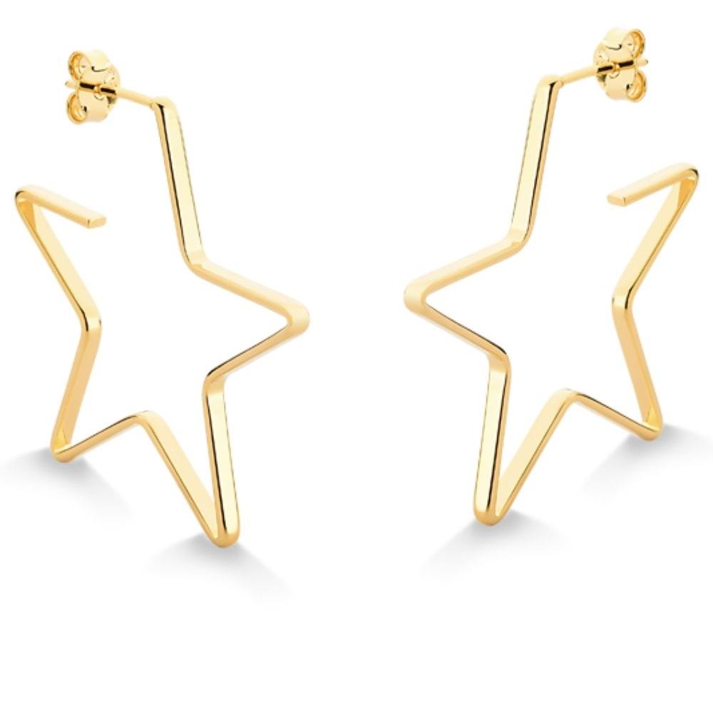 BRINCO DE ARGOLA DE ESTRELA GRANDE FOLHEADO A OURO 18K