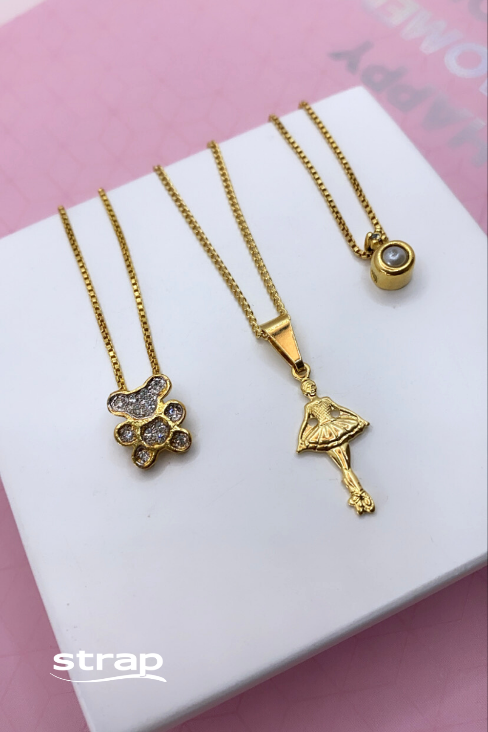 COLAR INFANTIL PINGENTE PEROLA FOLHEADO A OURO 18K