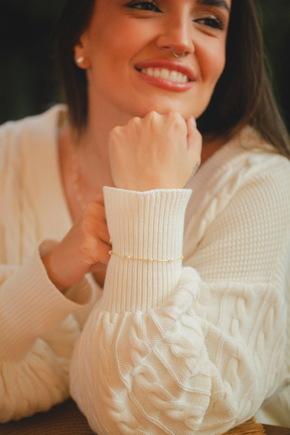 PULSEIRA COM MINI PEROLAS FOLHEADO A OURO 18K