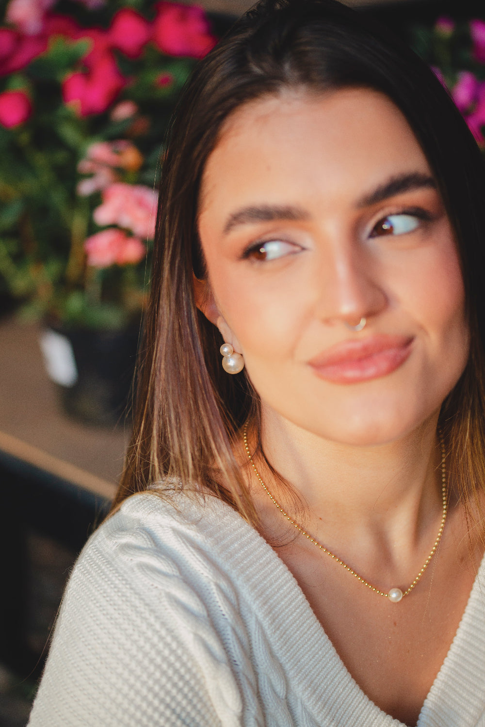 BRINCO PEROLA DUPLO  FOLHEADO A OURO 18K