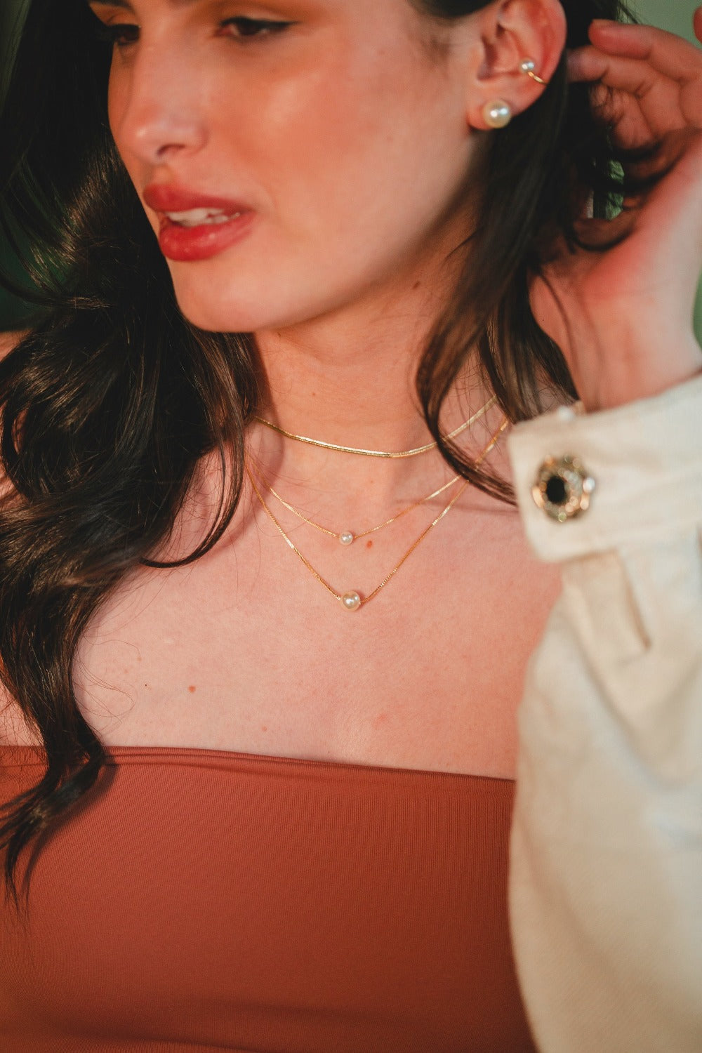 COLAR COM PÉROLA 40CM FOLHEADO A OURO 18K