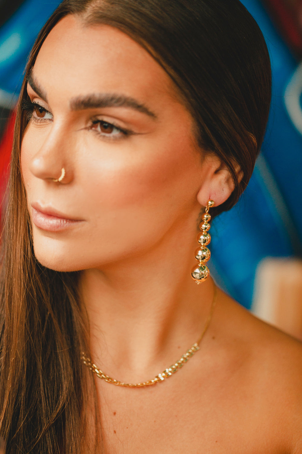 BRINCO PENDENTE ESFERAS FOLHEADO OURO 18K