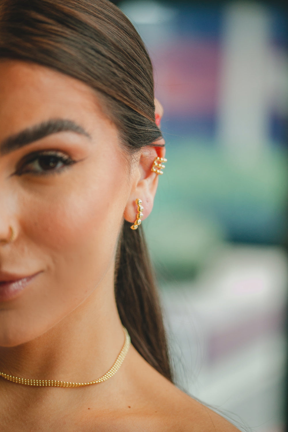 MIX DE BRINCO E PIERCING DE BOLAS FOLHEADO A OURO 18K