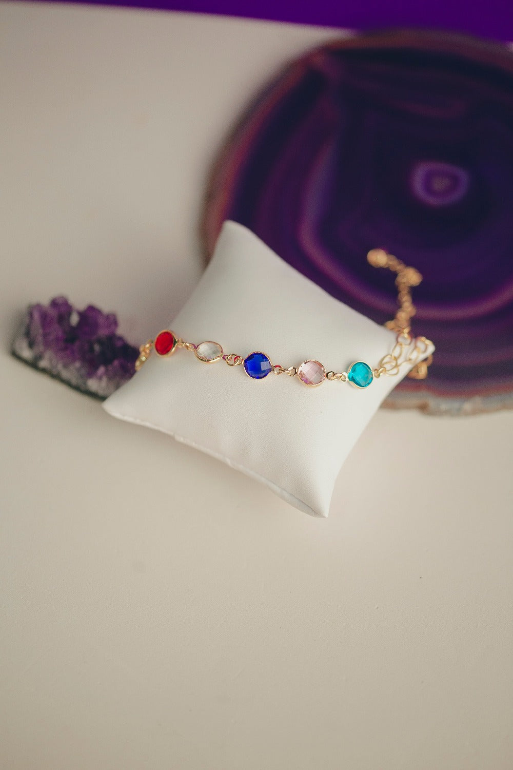 PULSEIRA COM ZIRCÔNIA COLORIDA FOLHEADO A OURO 18K