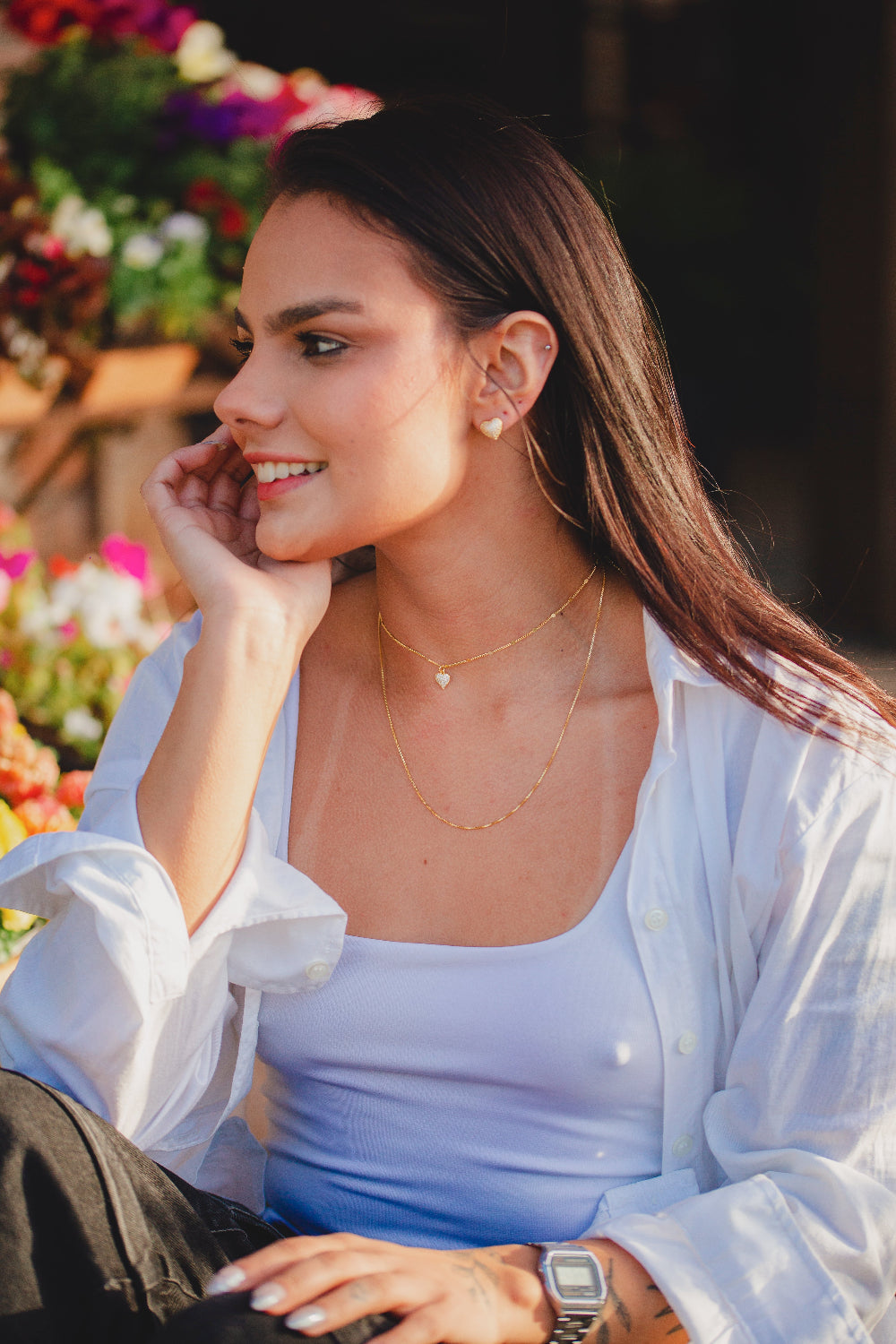 COLAR COM CORAÇÃO CRAVEJADO FOLHEADO A OURO 18K