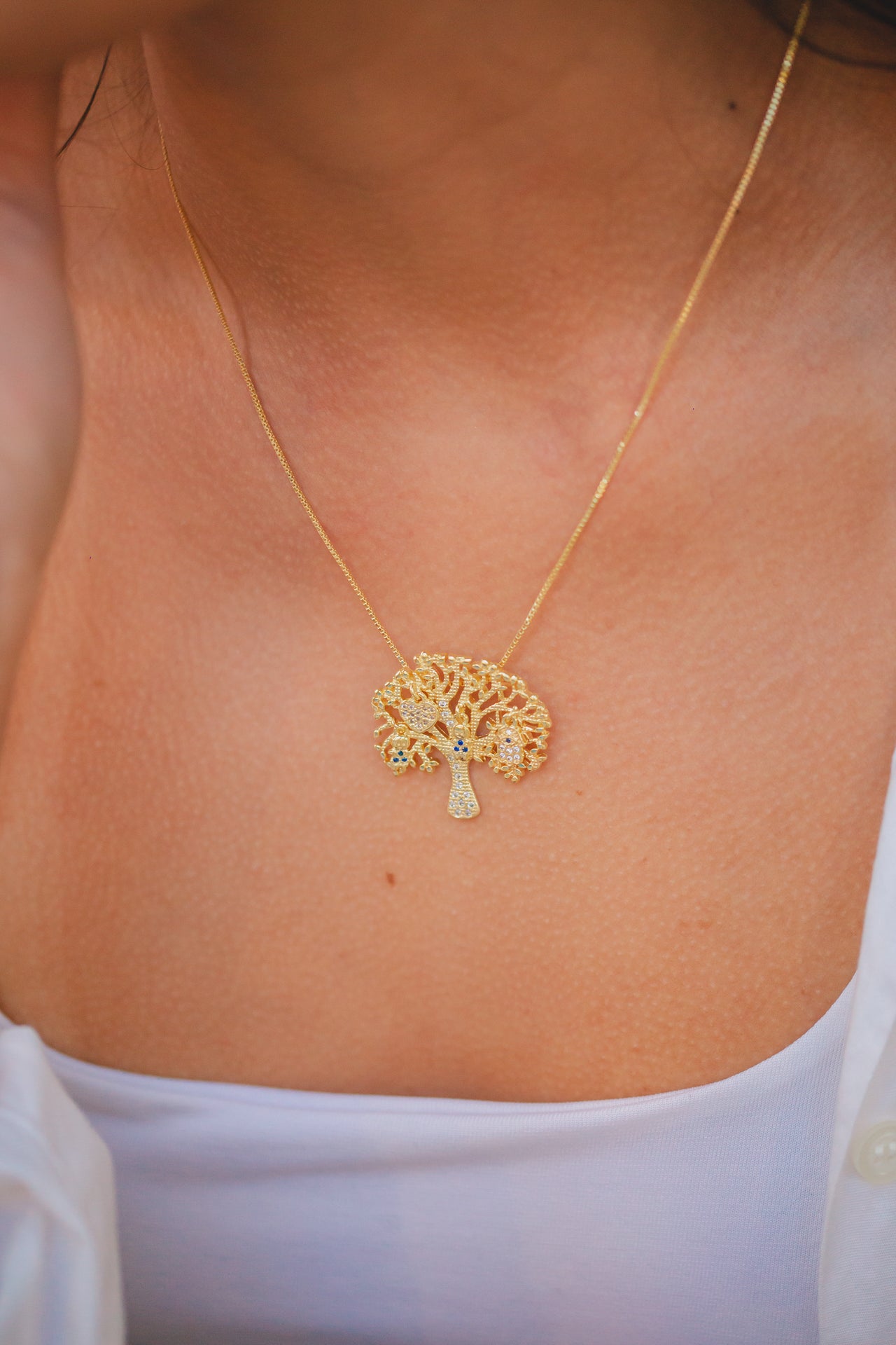 COLAR ÁRVORE DA VIDA  FOLHEADO A OURO 18K