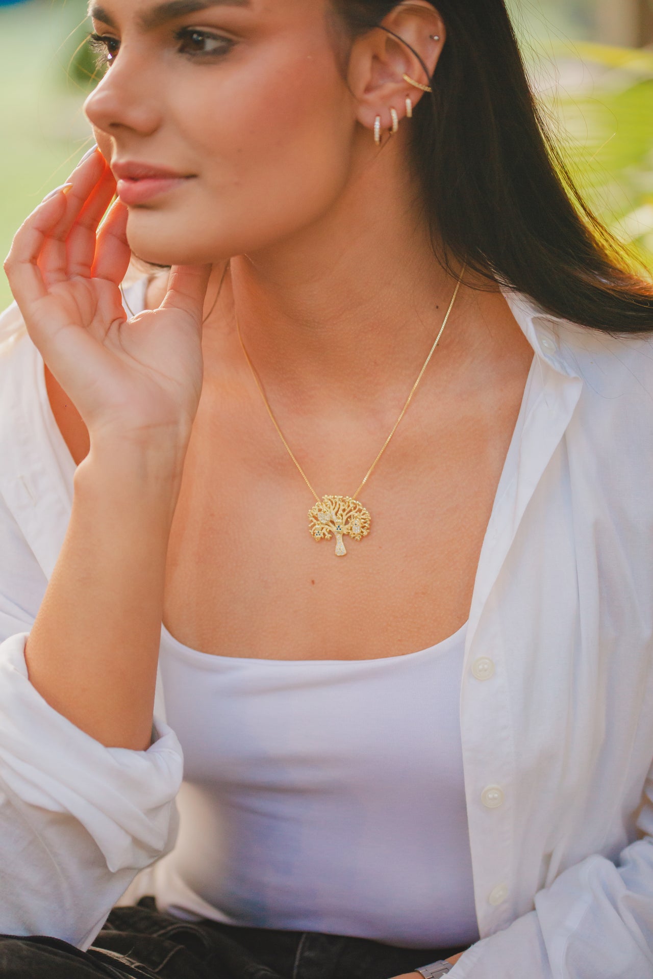 COLAR ÁRVORE DA VIDA  FOLHEADO A OURO 18K