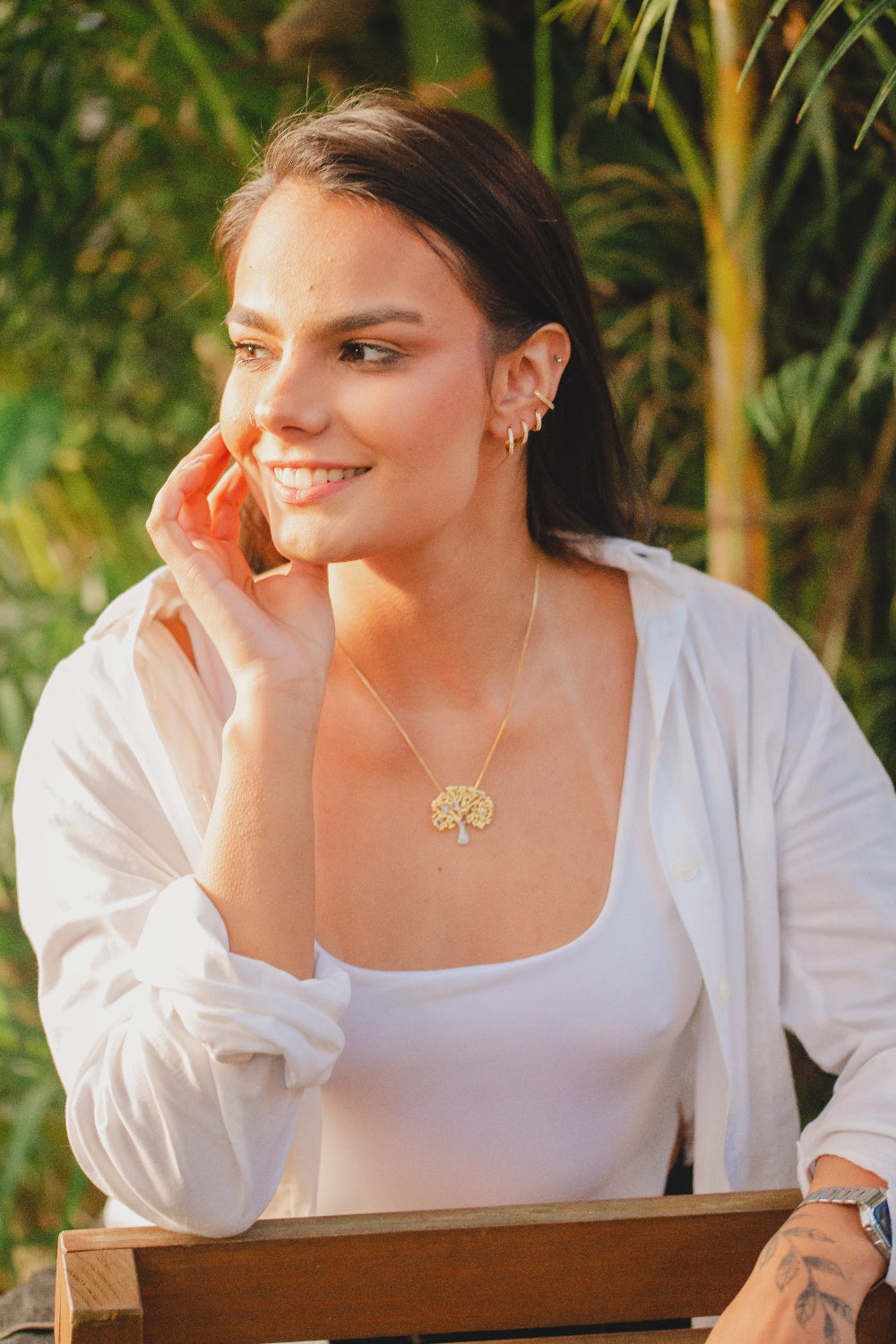 COLAR ÁRVORE DA VIDA COM ZIRCONIA  FOLHEADO A OURO 18K