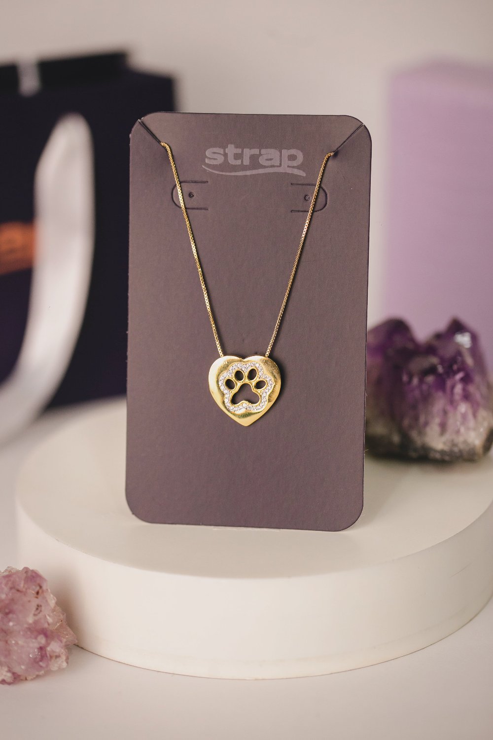 COLAR CORAÇÃO PATA EM ZIRCONIA FOLHEADO A OURO 18K