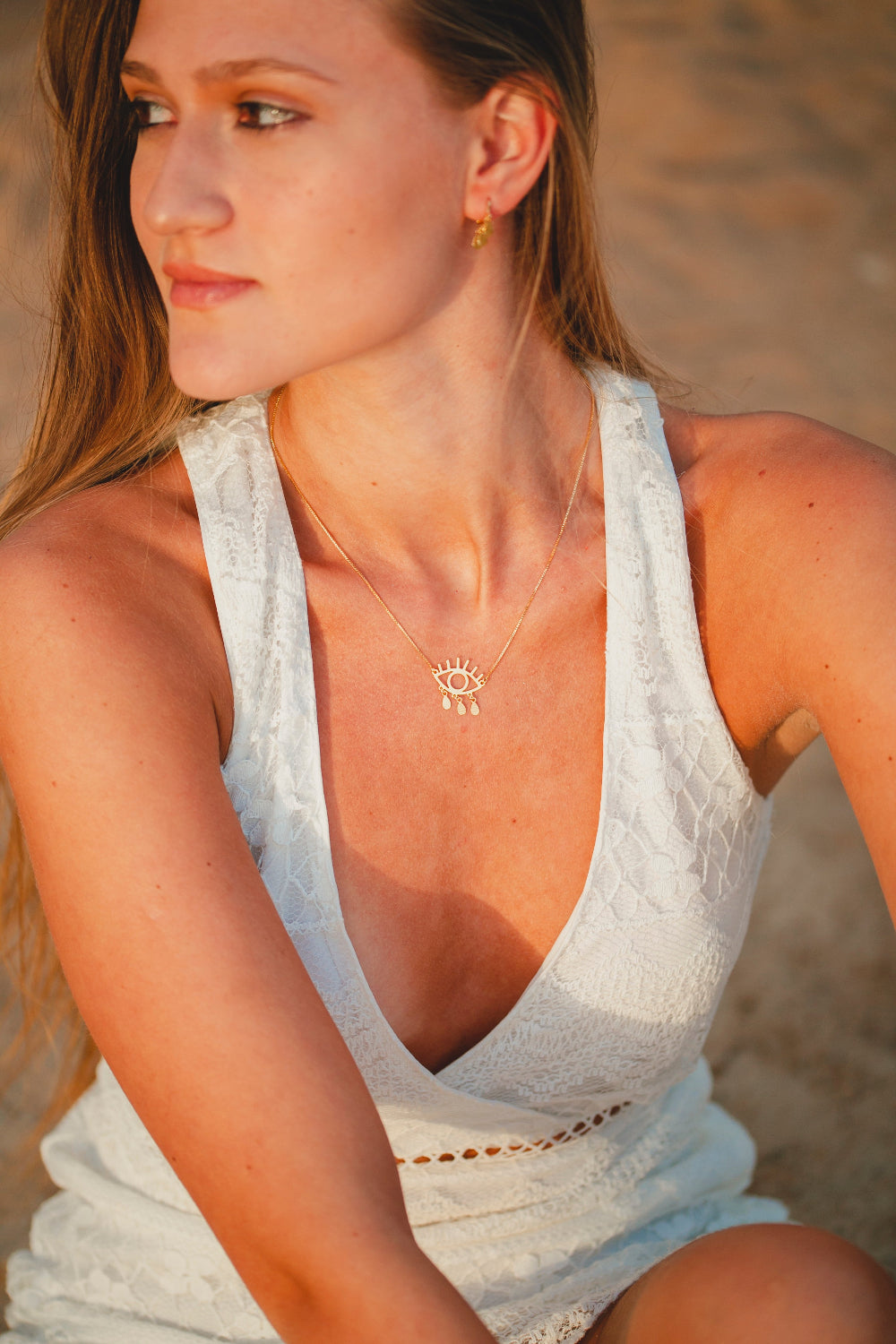 COLAR OLHO GREGO COM LAGRIMA FOLHEADO A OURO 18K