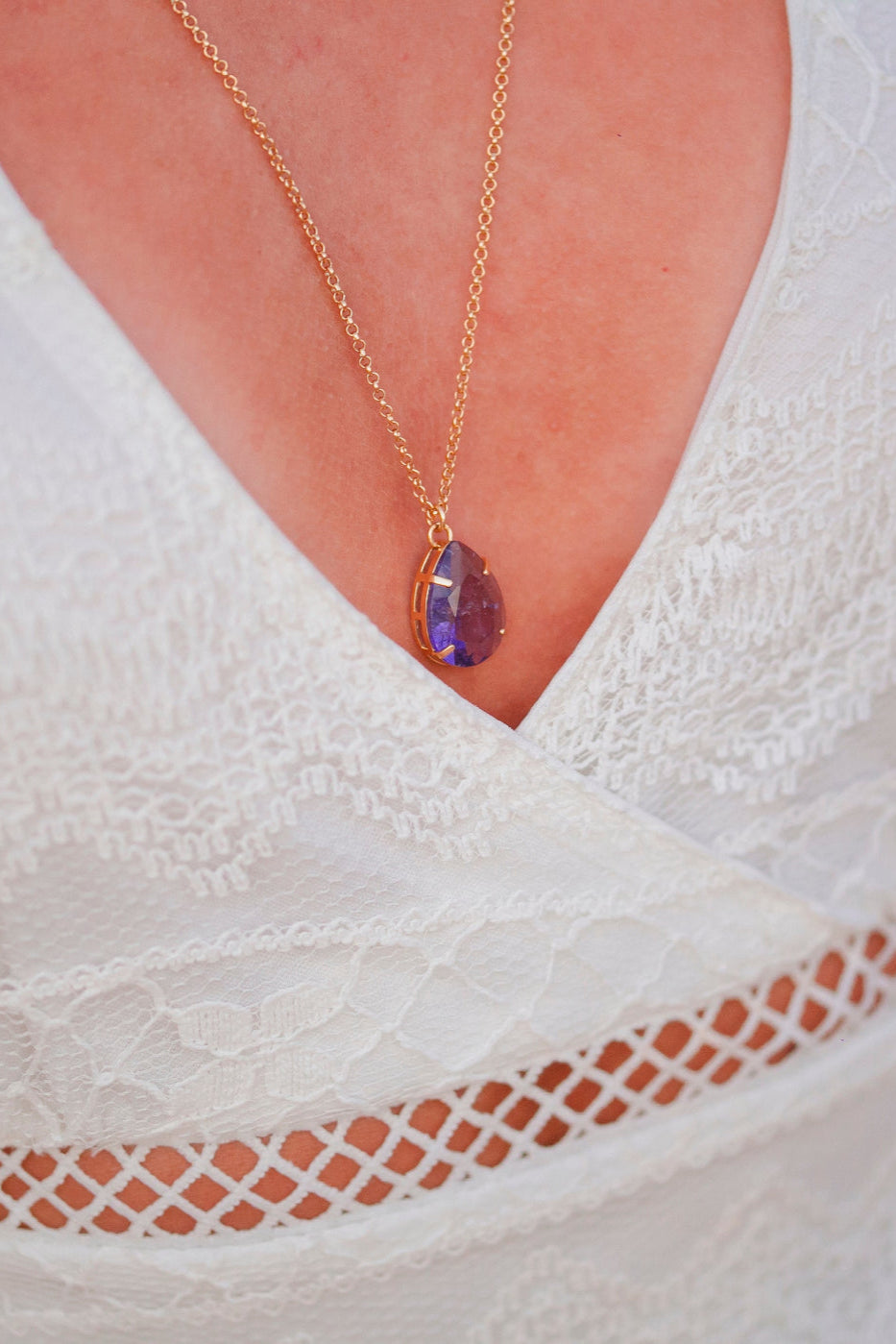 COLAR PEDRA FUSION AMETISTA FOLHEADO A OURO 18K