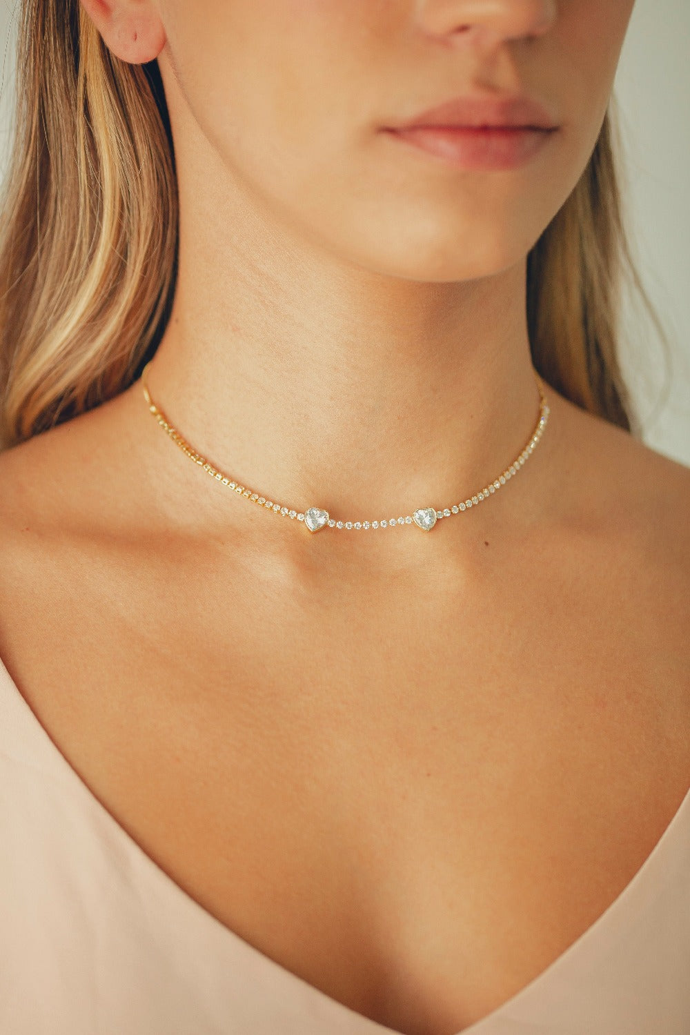 COLAR CHOKER DE ZIRCÔNIAS ESTILO RIVIERA FOLHEADO A OURO 18K