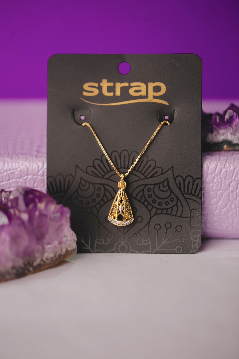 COLAR NOSSA SENHORA FOLHEADO A OURO 18K