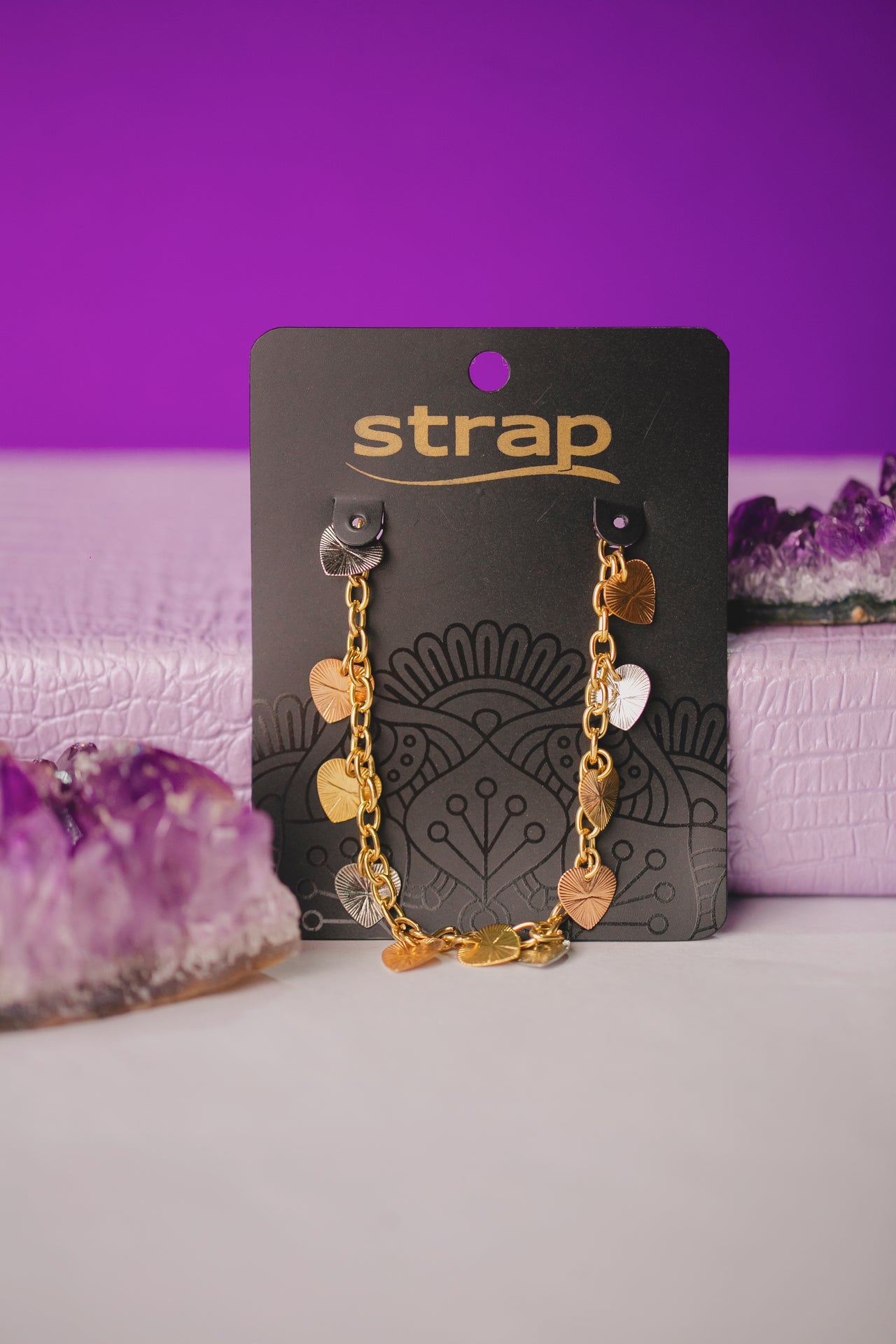 PULSEIRA CORAÇÕES PRATA, COBRE E DOURADO FOLHEADA A OURO 18K