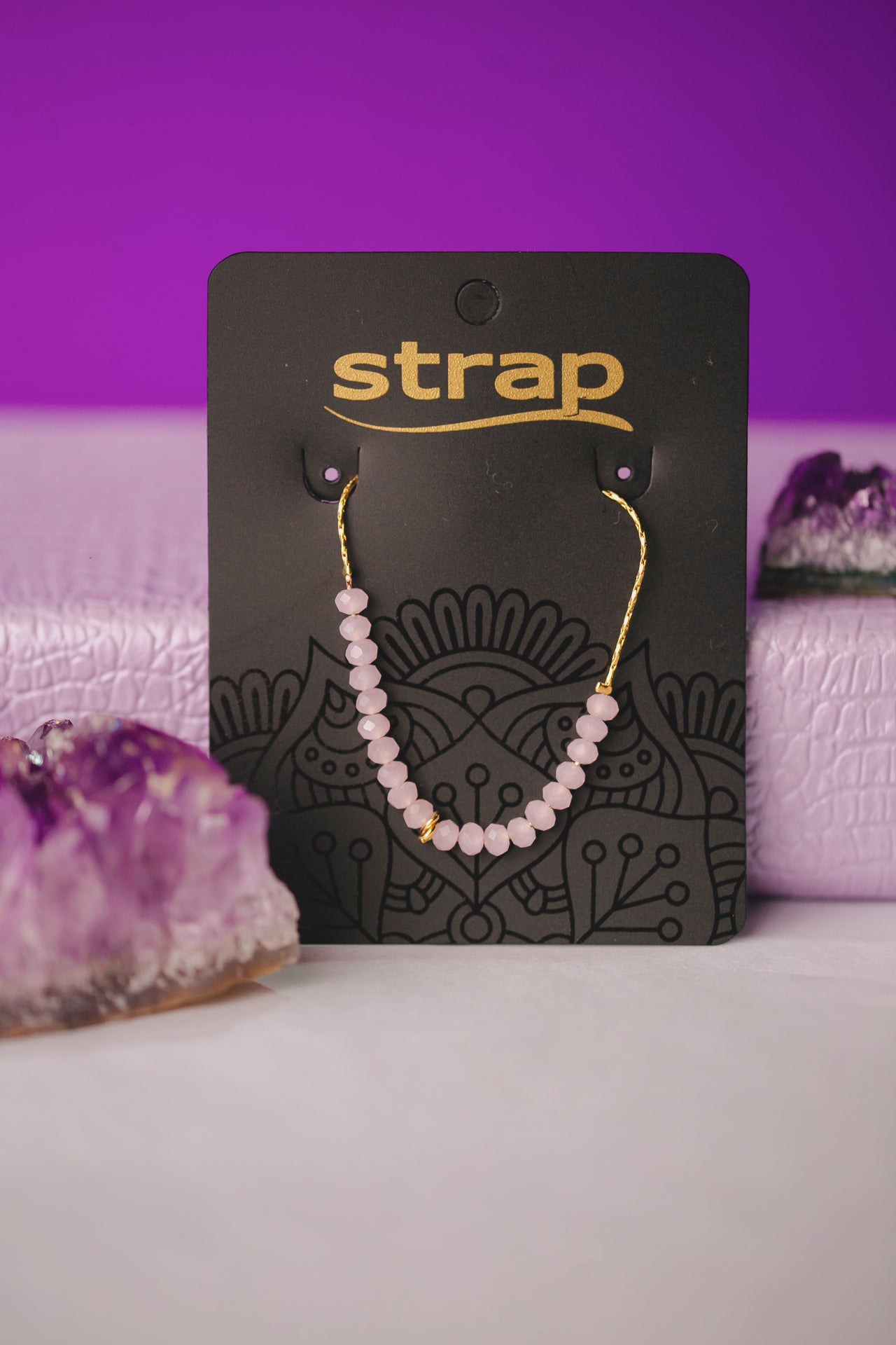 PULSEIRA PEDRAS ROSA CLARO FOLHEADA A OURO 18K
