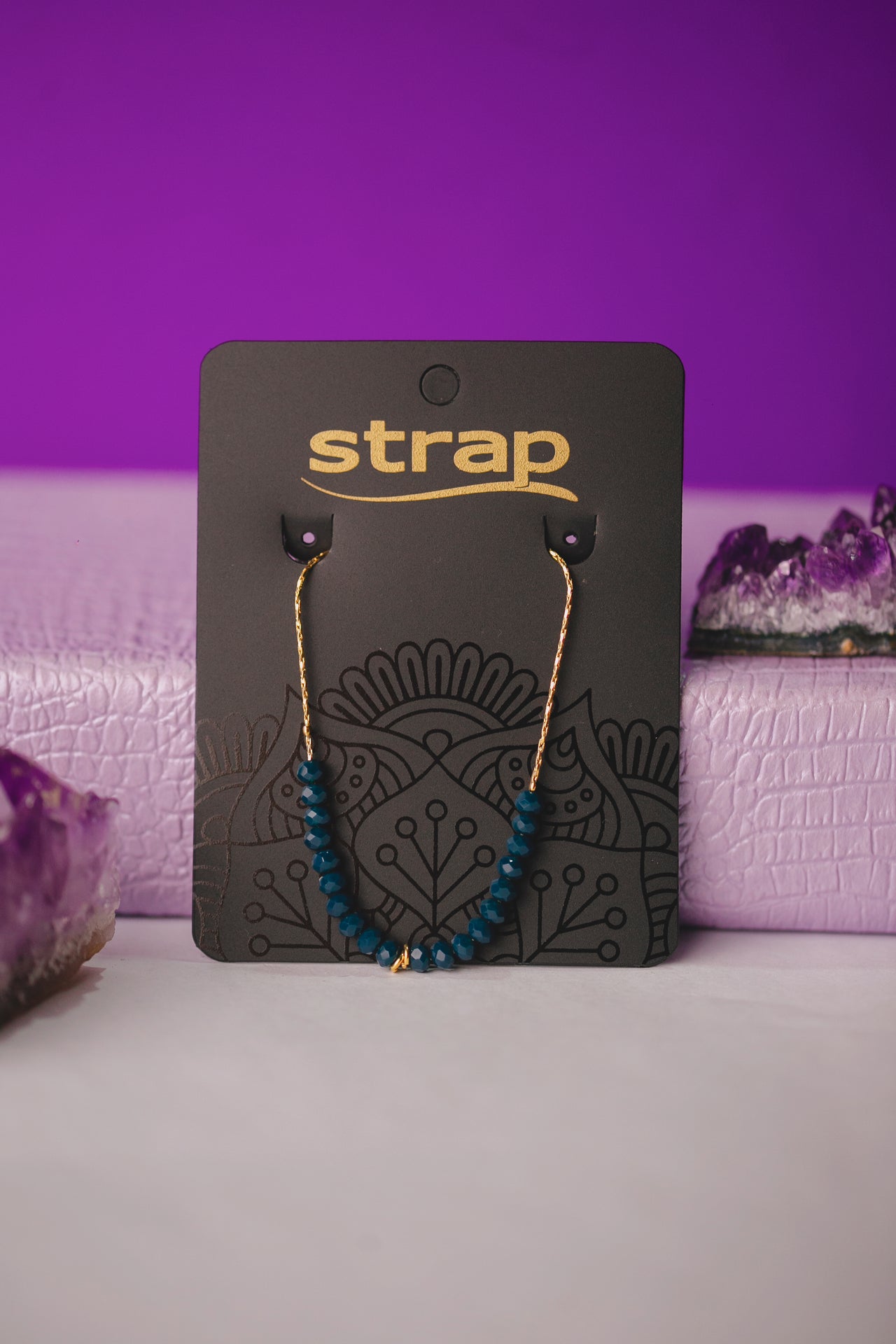 PULSEIRA PEDRAS AZUIS MARINHO FOLHEADA A OURO 18K