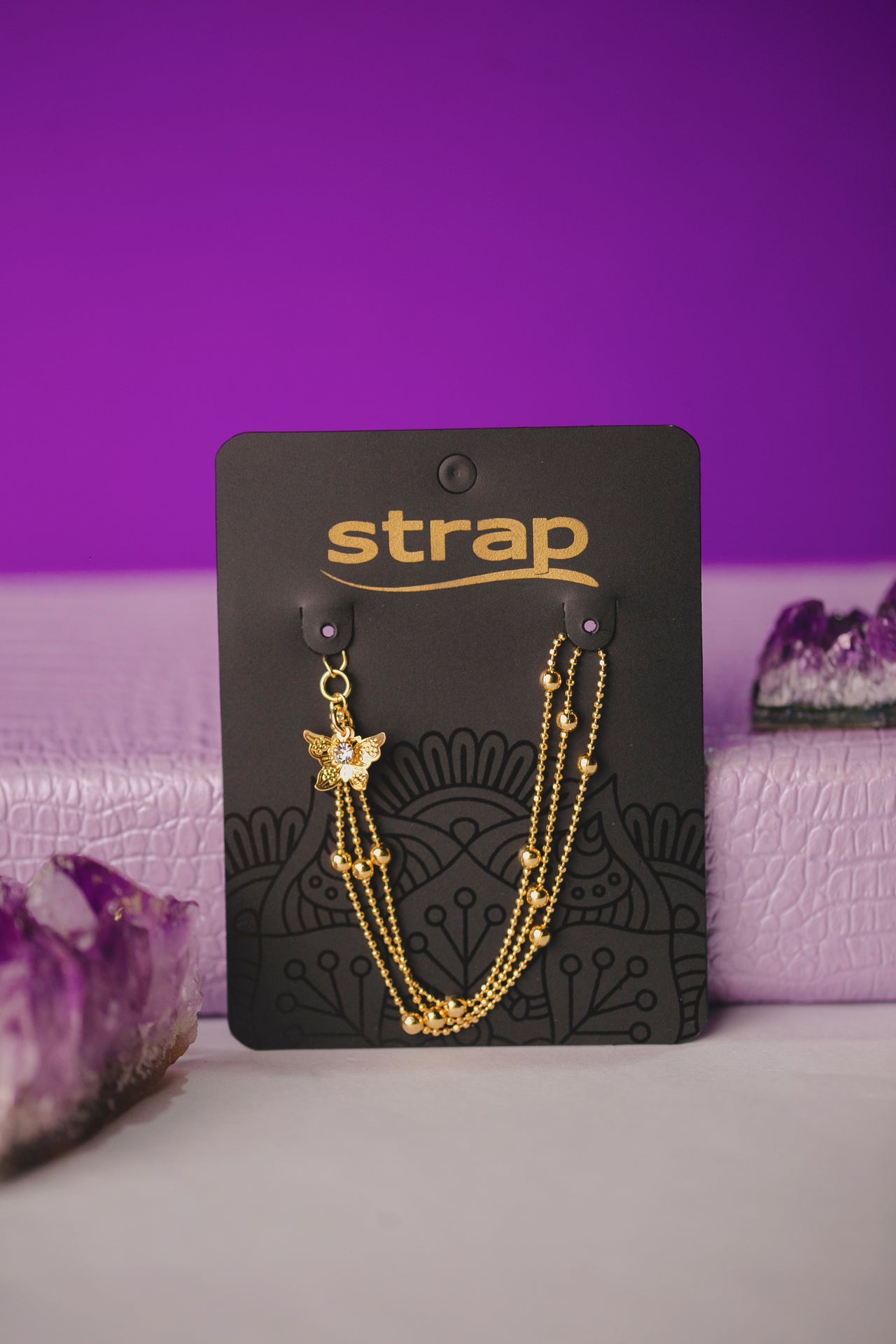 PULSEIRA BOLINHAS COM BORBOLETA FOLHEADA A OURO 18K