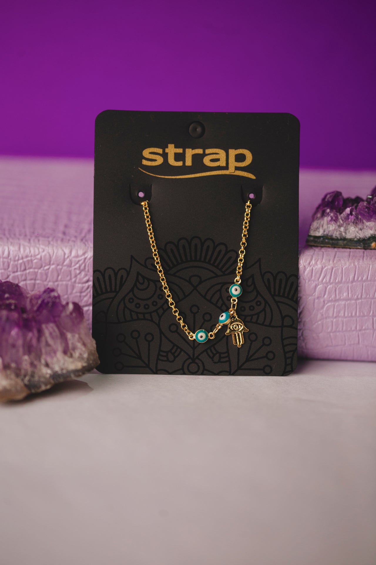 PULSEIRA OLHO GREGO COM HAMSÁ FOLHEADA A OURO 18K