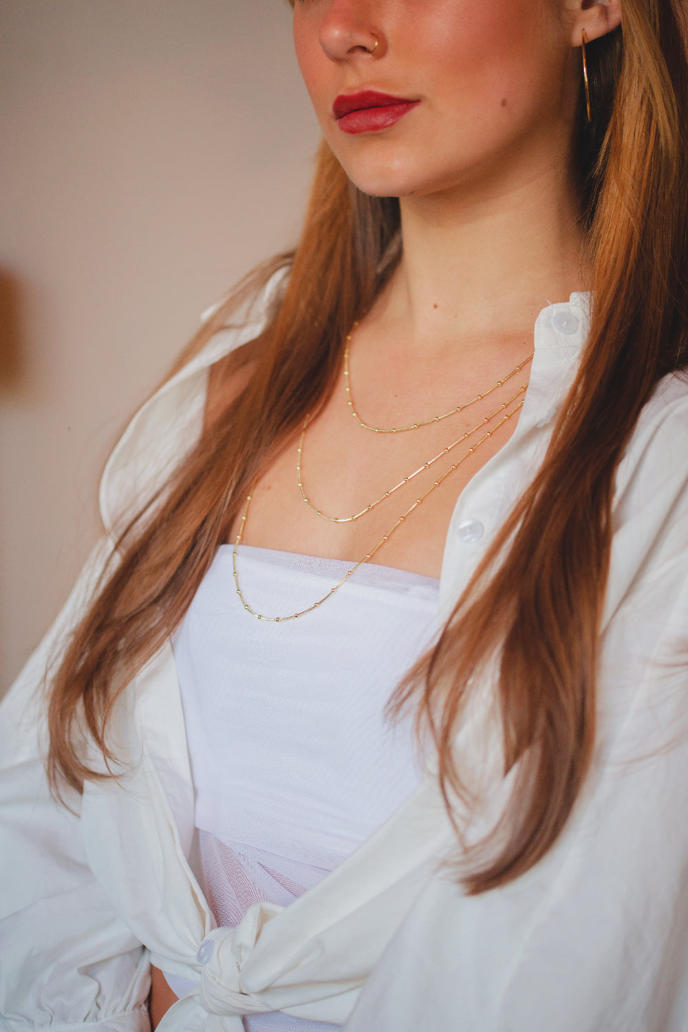 COLAR RÍGIDO COM BOLINHAS 60CM FOLHEADO A OURO 18K